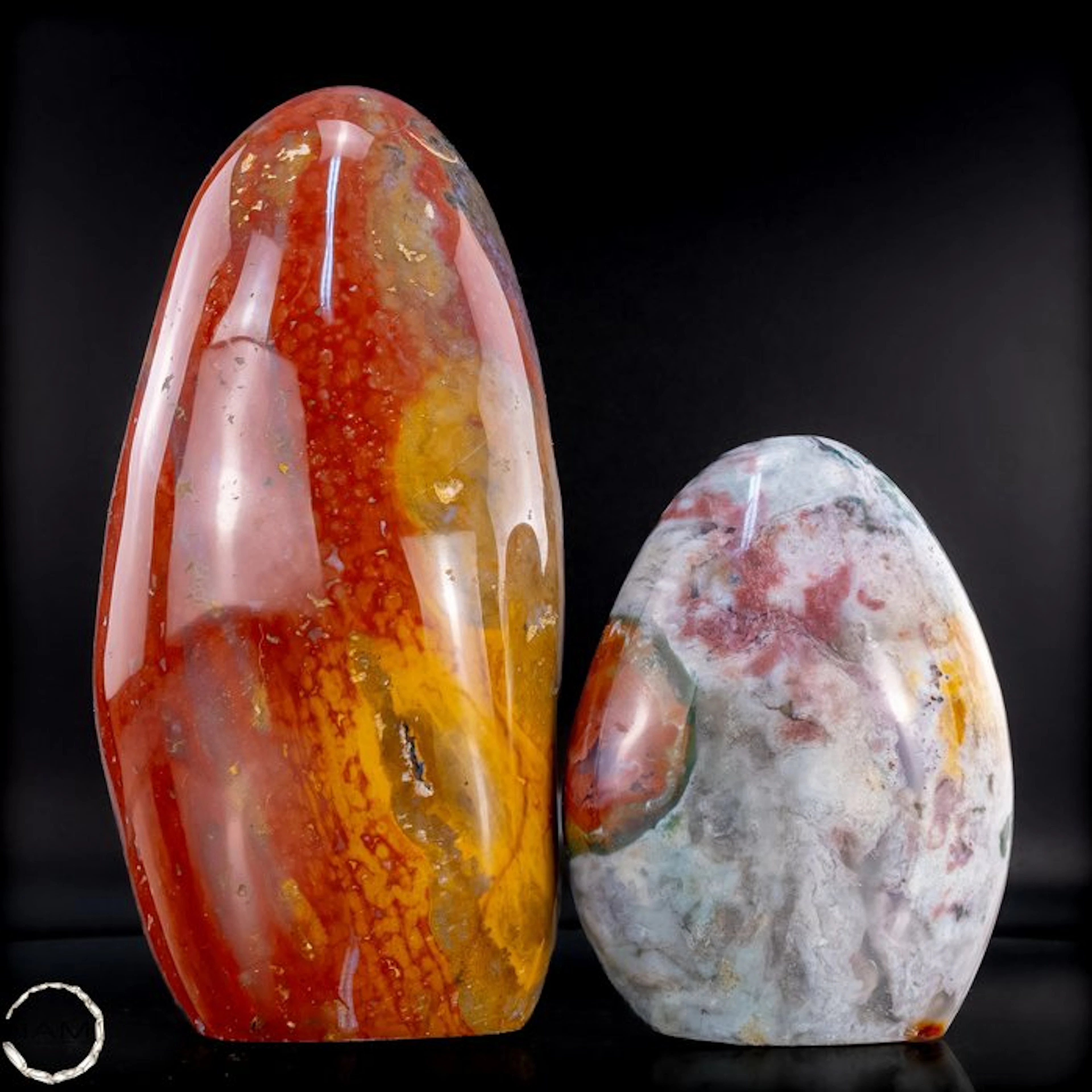 Ocean Jasper freeform set – Two exceptional one-of-a-kind pieces in bright red