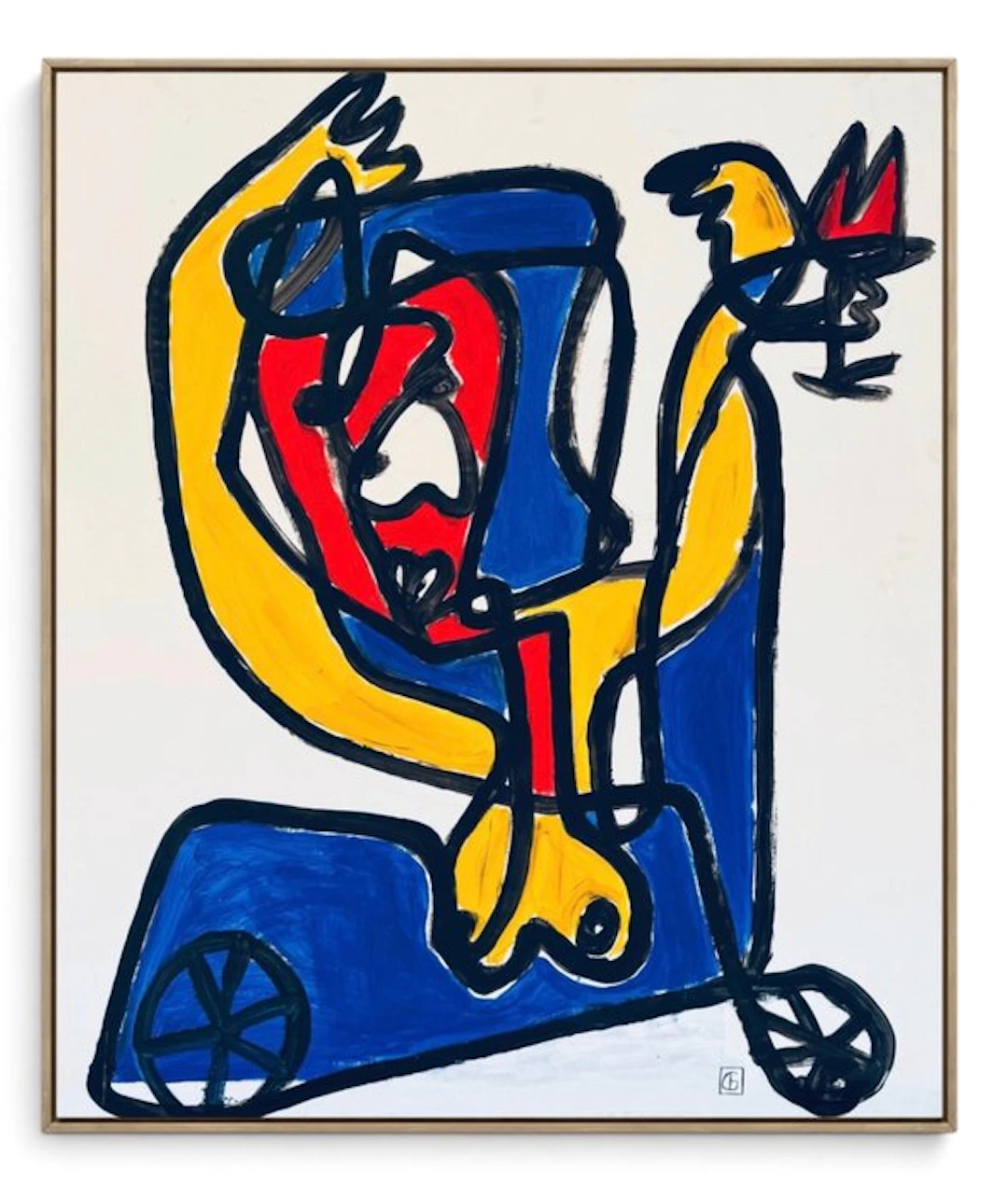 Gundi Falk (1966) - Personnage et oiseau au chariot bleu
