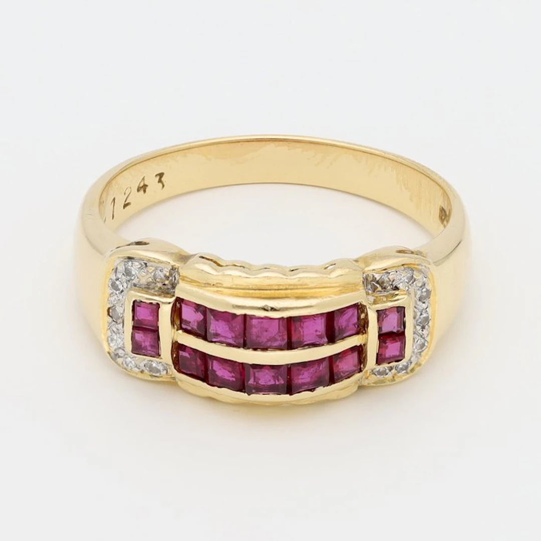 Ring - 14 kt. Yellow gold Diamond (Natural) - Ruby