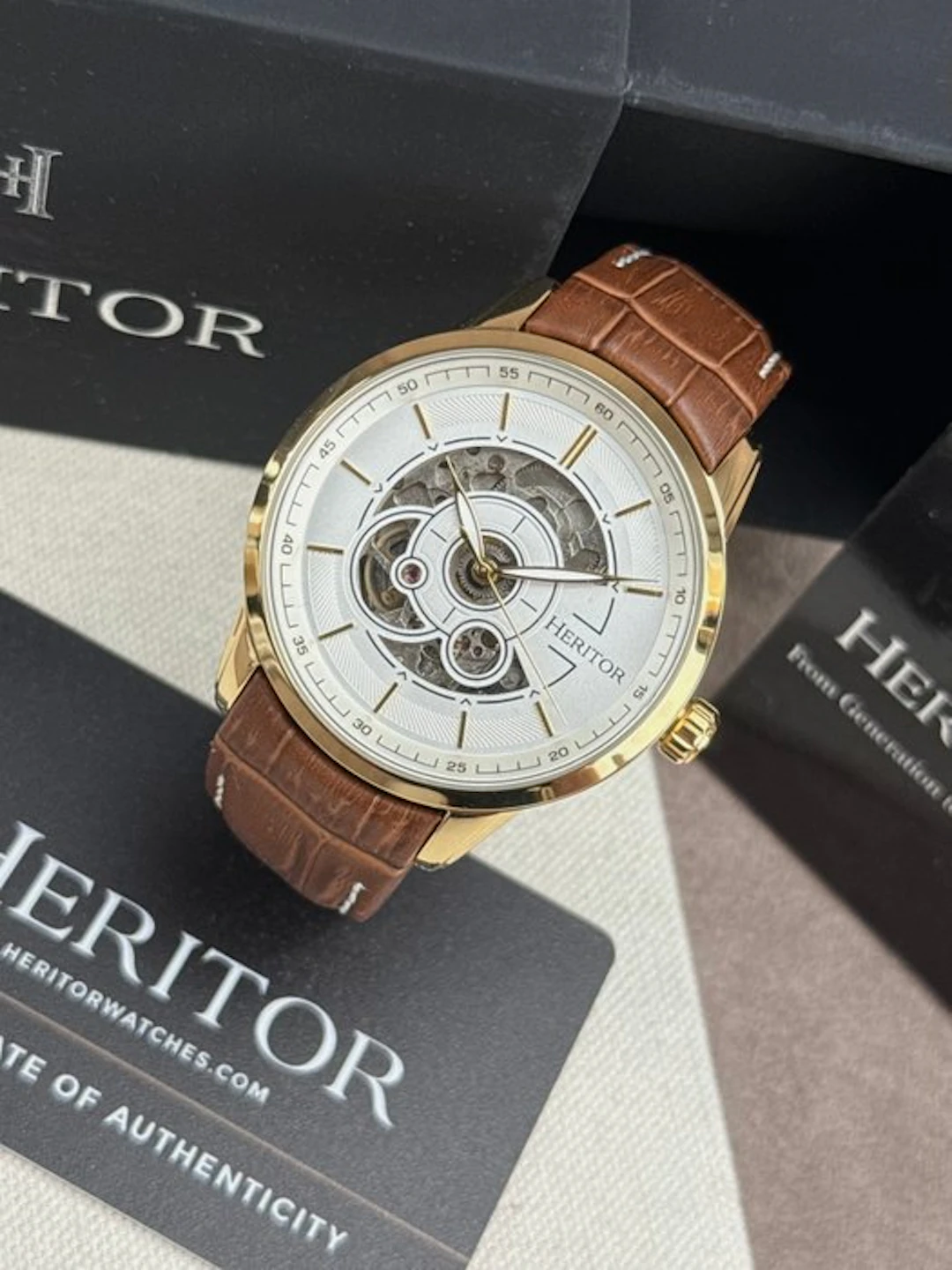 Heritor - Automatic Davies Semi-Skeleton - gold/brown...