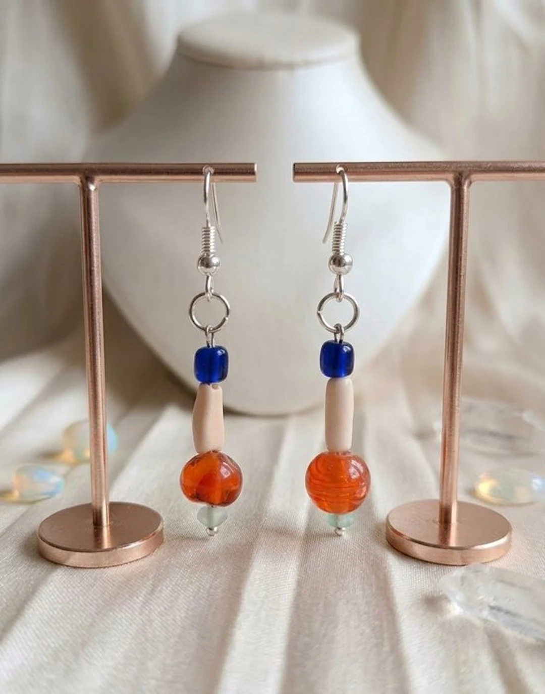 Ancient Roman Silver Drop earrings - carnelian/white coral (No reserve price)