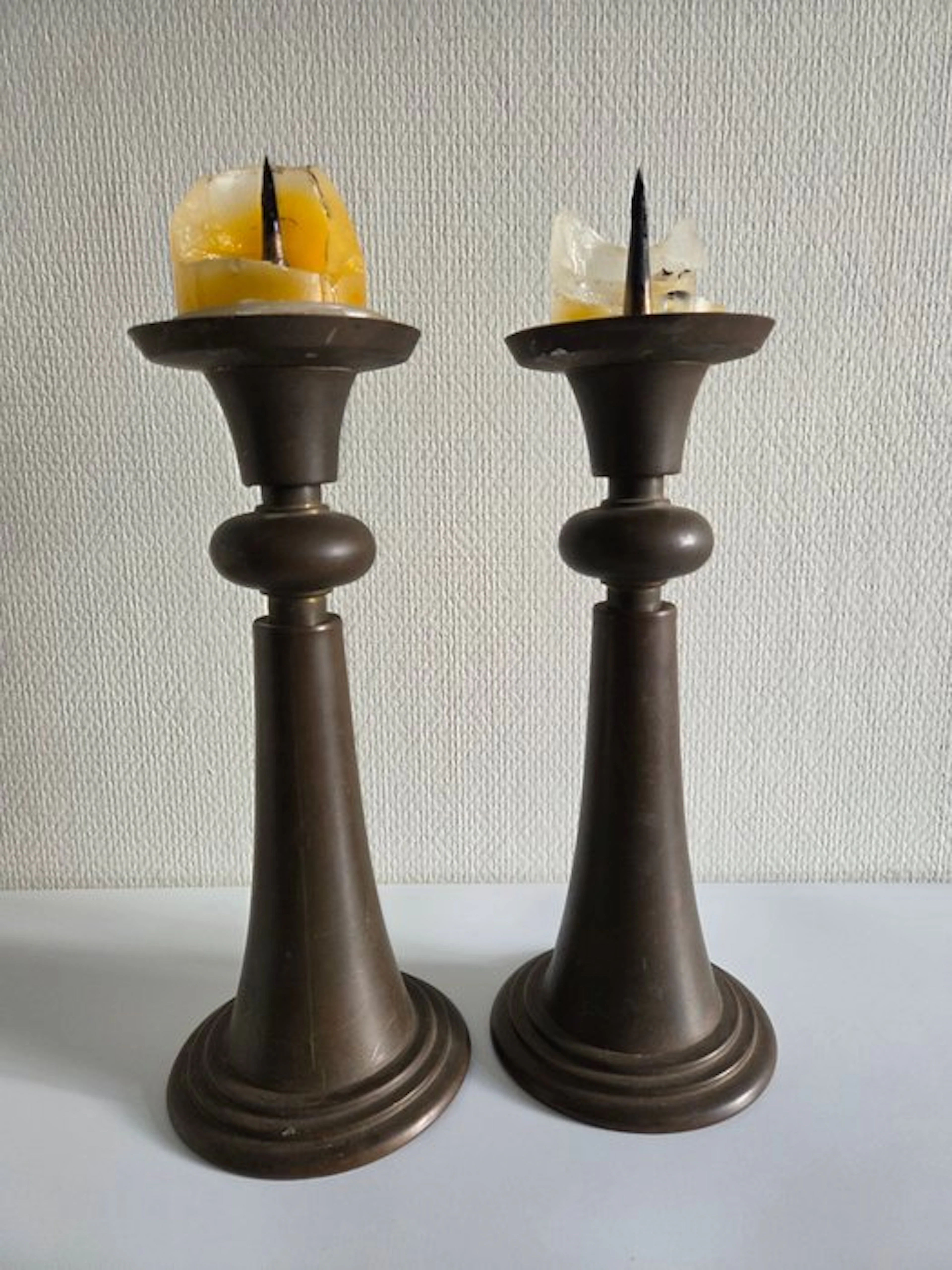 Candelabrum (2) - Metal - Pair of metal candlestick
