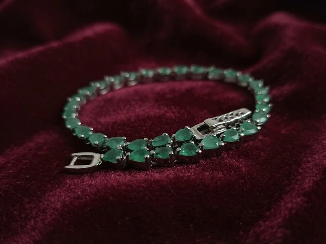 No reserve price - Tennis bracelet Silver - 4.95ct. tw. Emerald