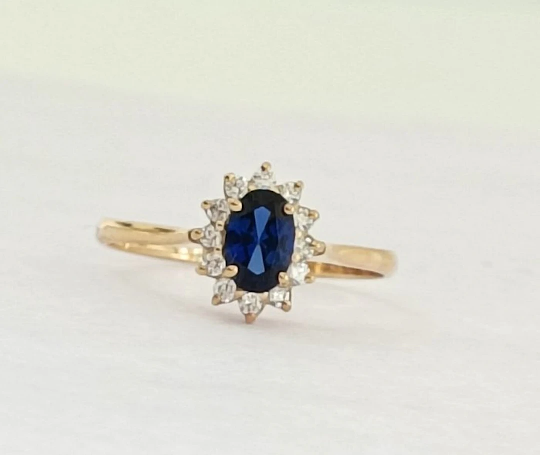No reserve price - Ring Silver Diamond (Natural) - Sapphire