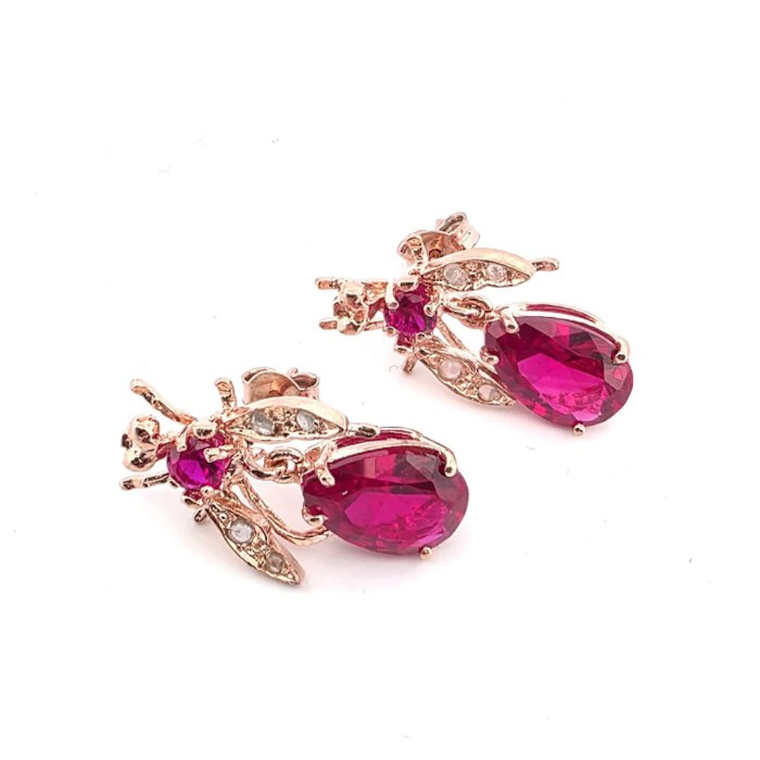 No reserve price - Earrings - 9 kt. Silver, Rose gold Spinel - Diamond