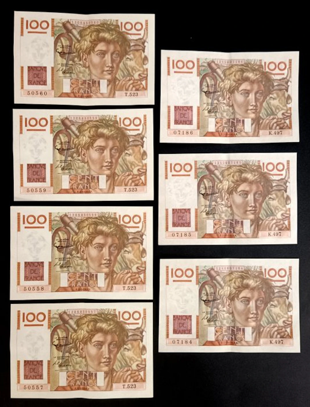 France. - 7 x 100 Francs - 1952/1953 (No reserve price)