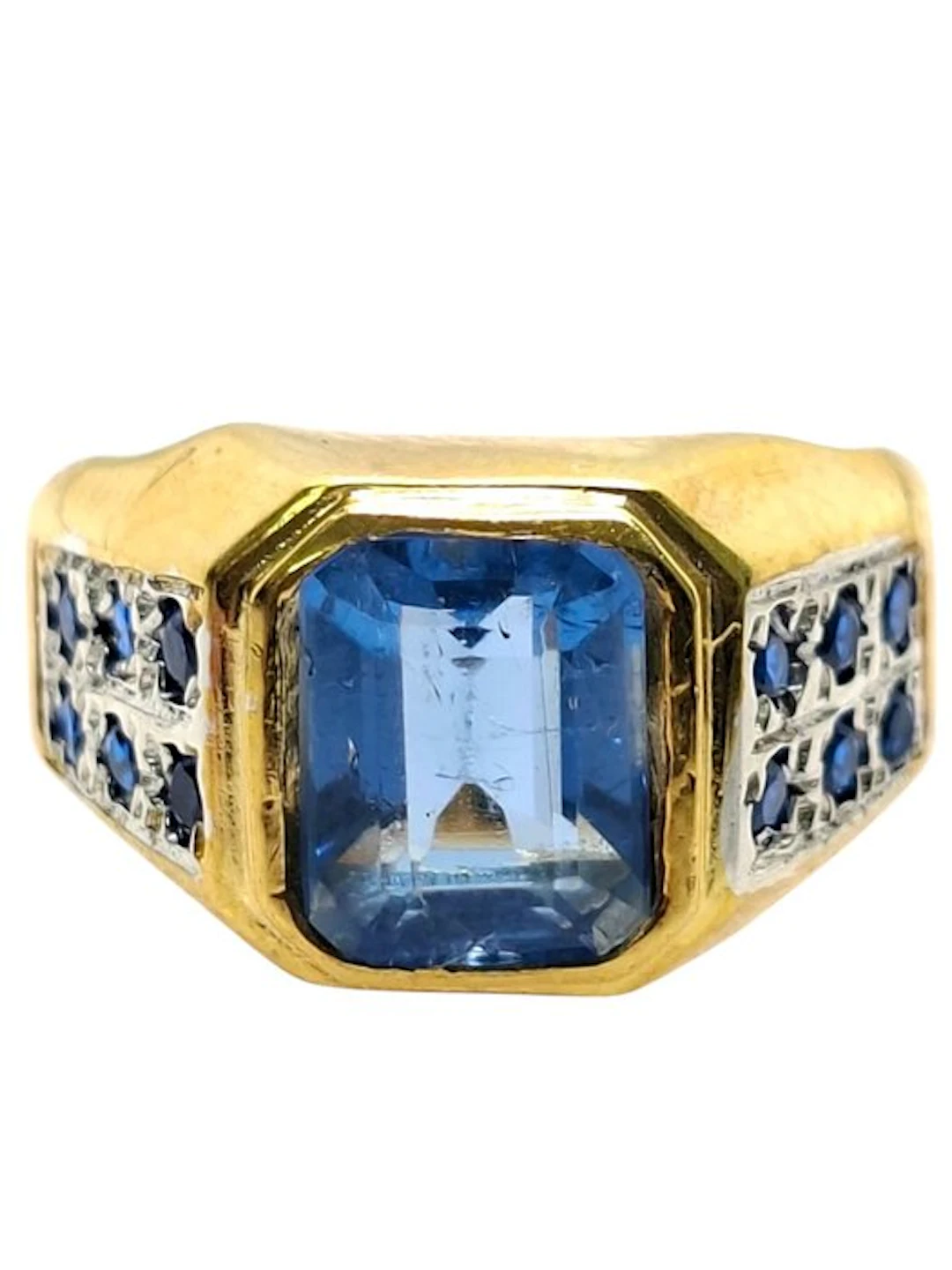 No reserve price - Ring - 9 kt. Silver, Yellow gold Sapphire - Sapphire
