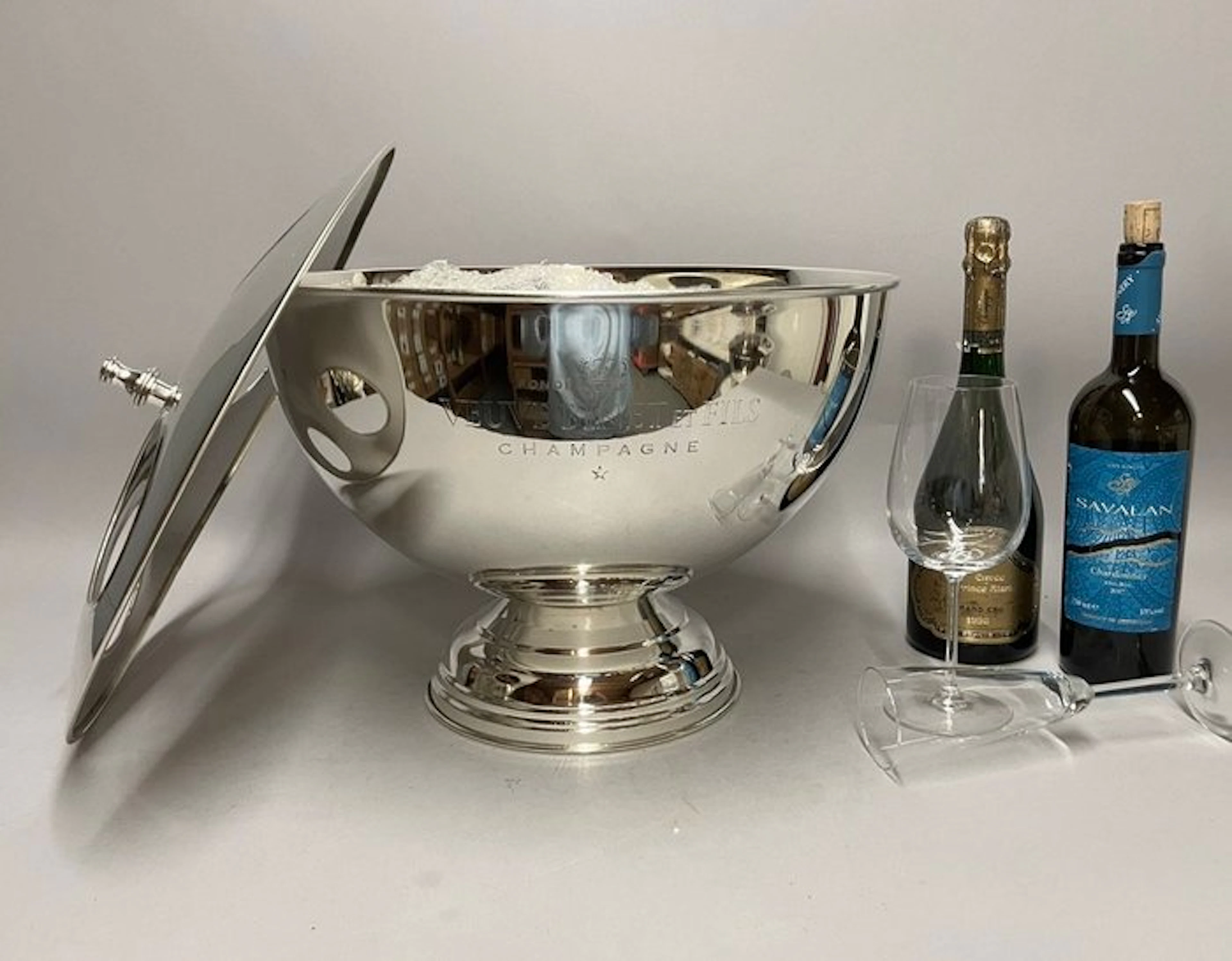 Champagne cooler - Silver Plated winecooler - for four bottles - with cover