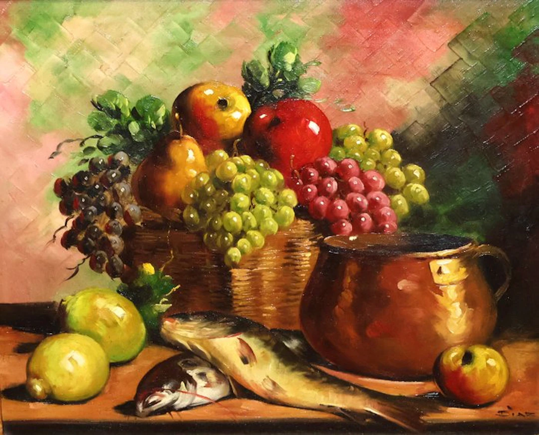 Spanish school (XX) - Bodegón de frutas y pesca - NO RESERVE