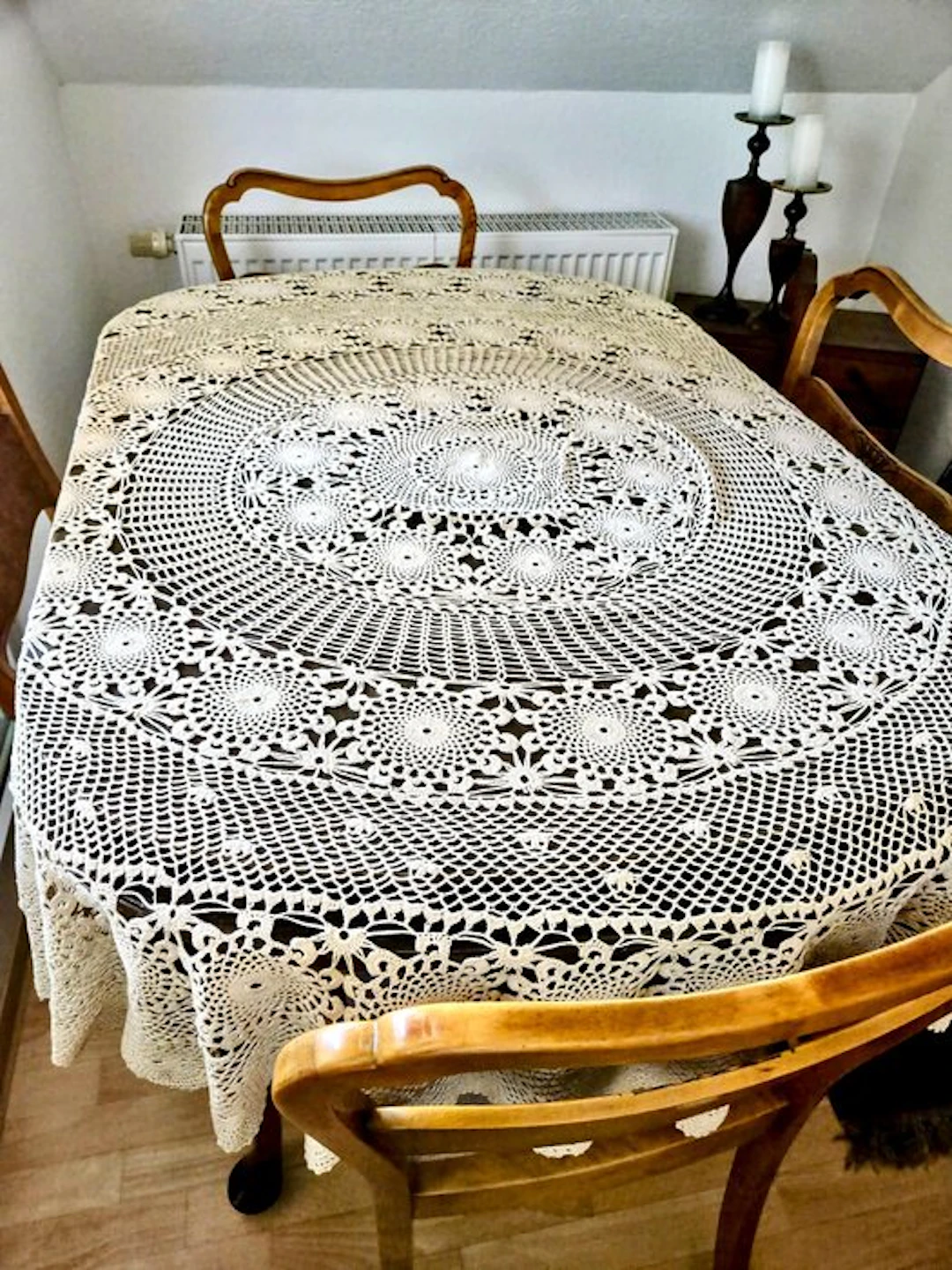 Große antike Häkeltischdecke – Reine Baumwolle – Echte...