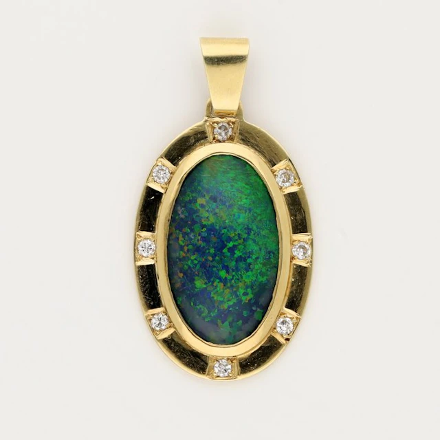 Pendant - 14 kt. Yellow gold - Diamond - Opal