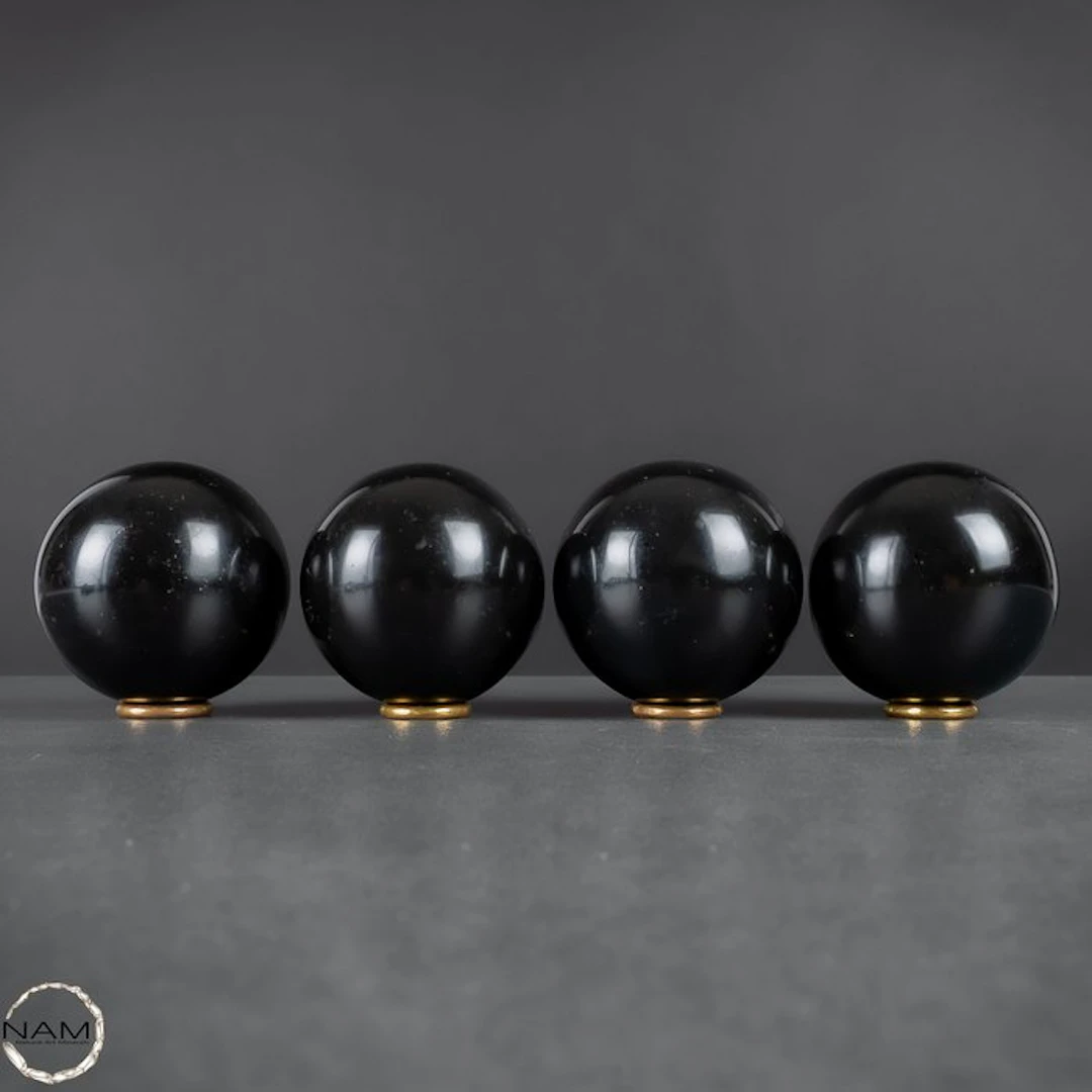 Natural Black Tourmaline Sphere Set – Hand-polished...