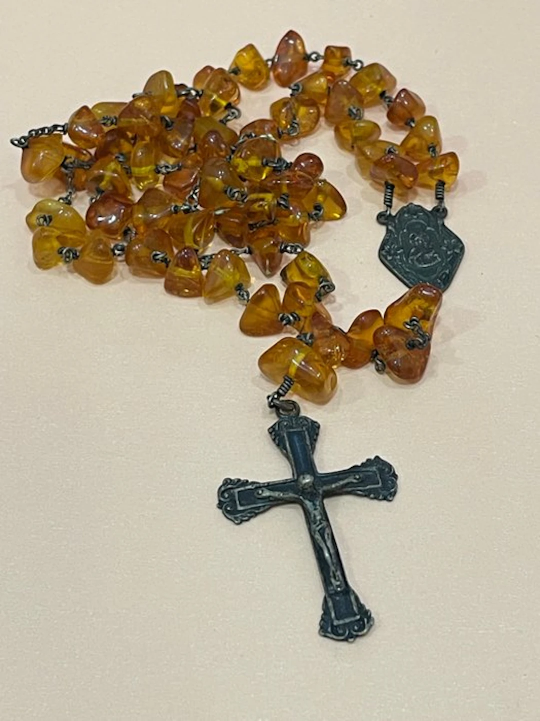 silver and amber - Necklace - amber rosary