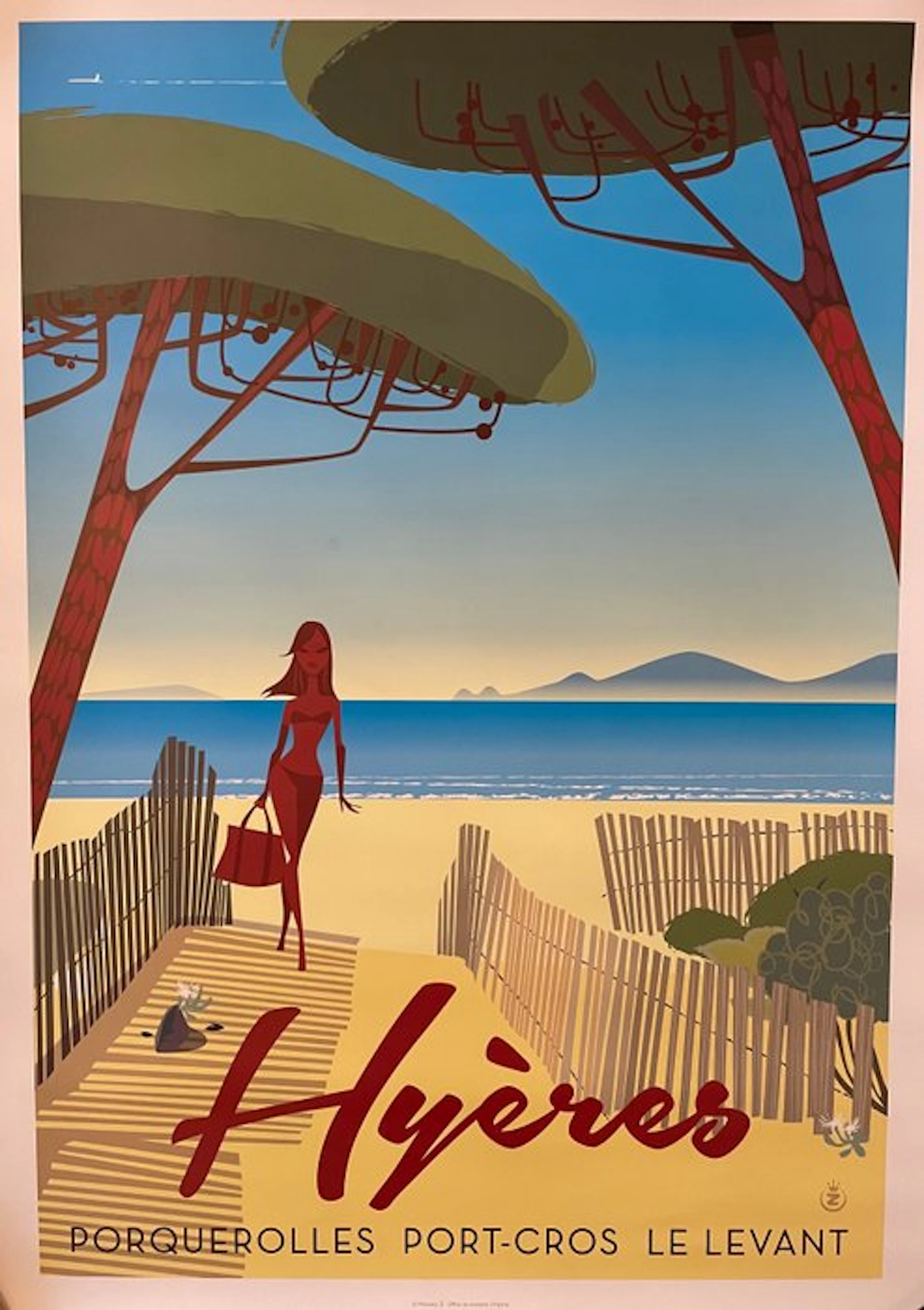 Monsieur Z - Affiche de Tourisme "Hyères - La Plage des Pesquiers"