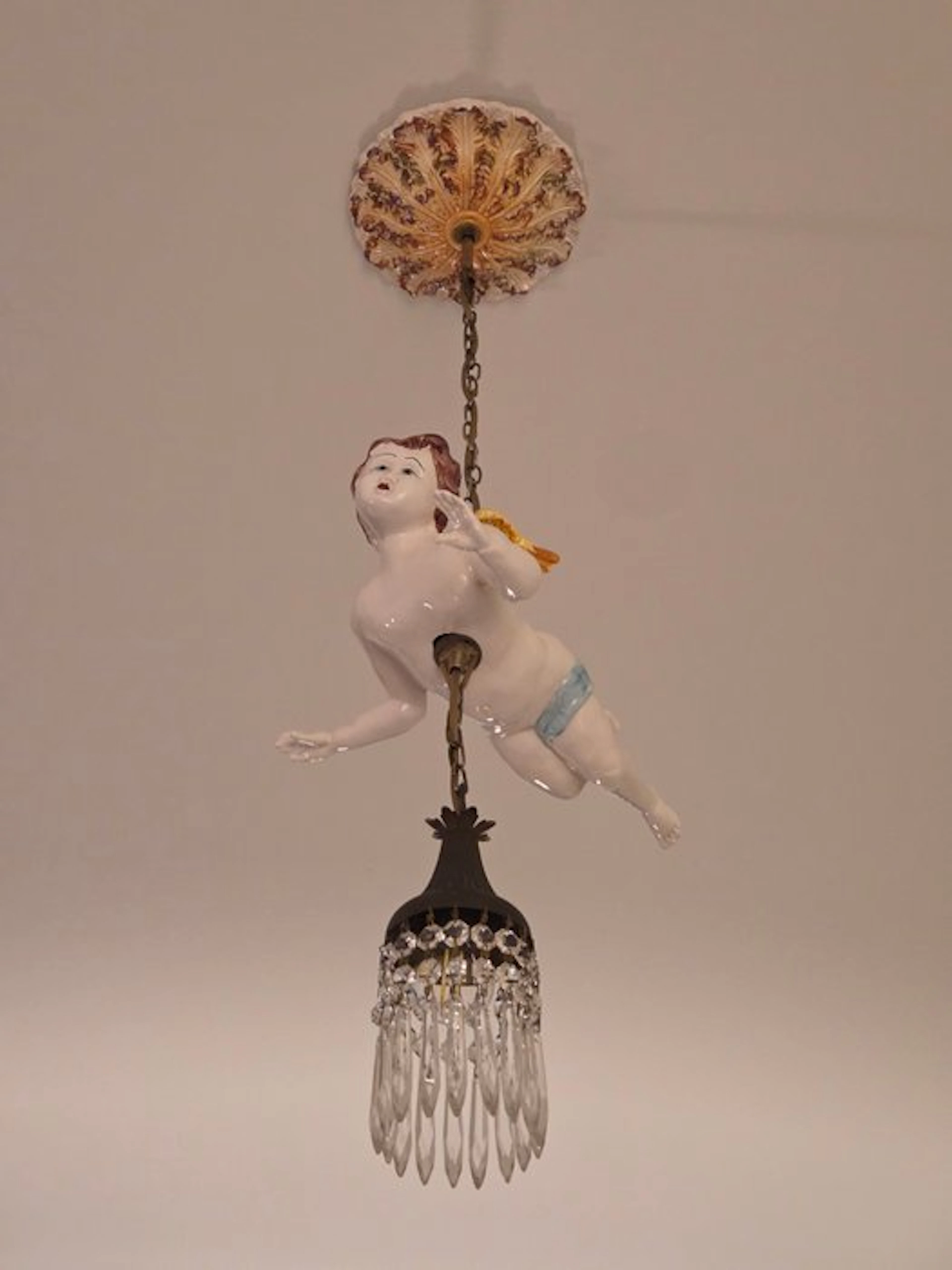 Hanging lamp - ceramic/crystal/bronze