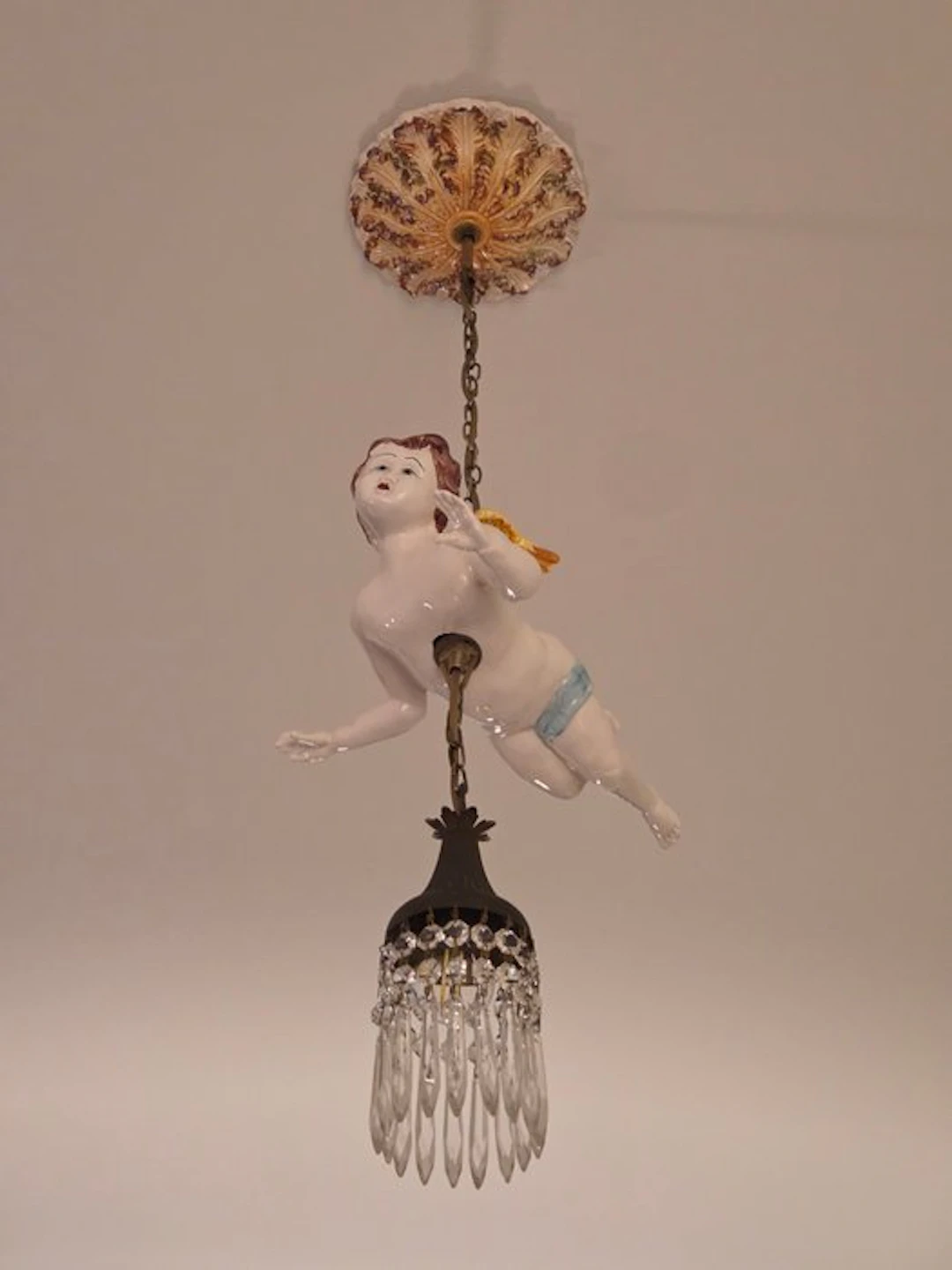 Hanging lamp - ceramic/crystal/bronze