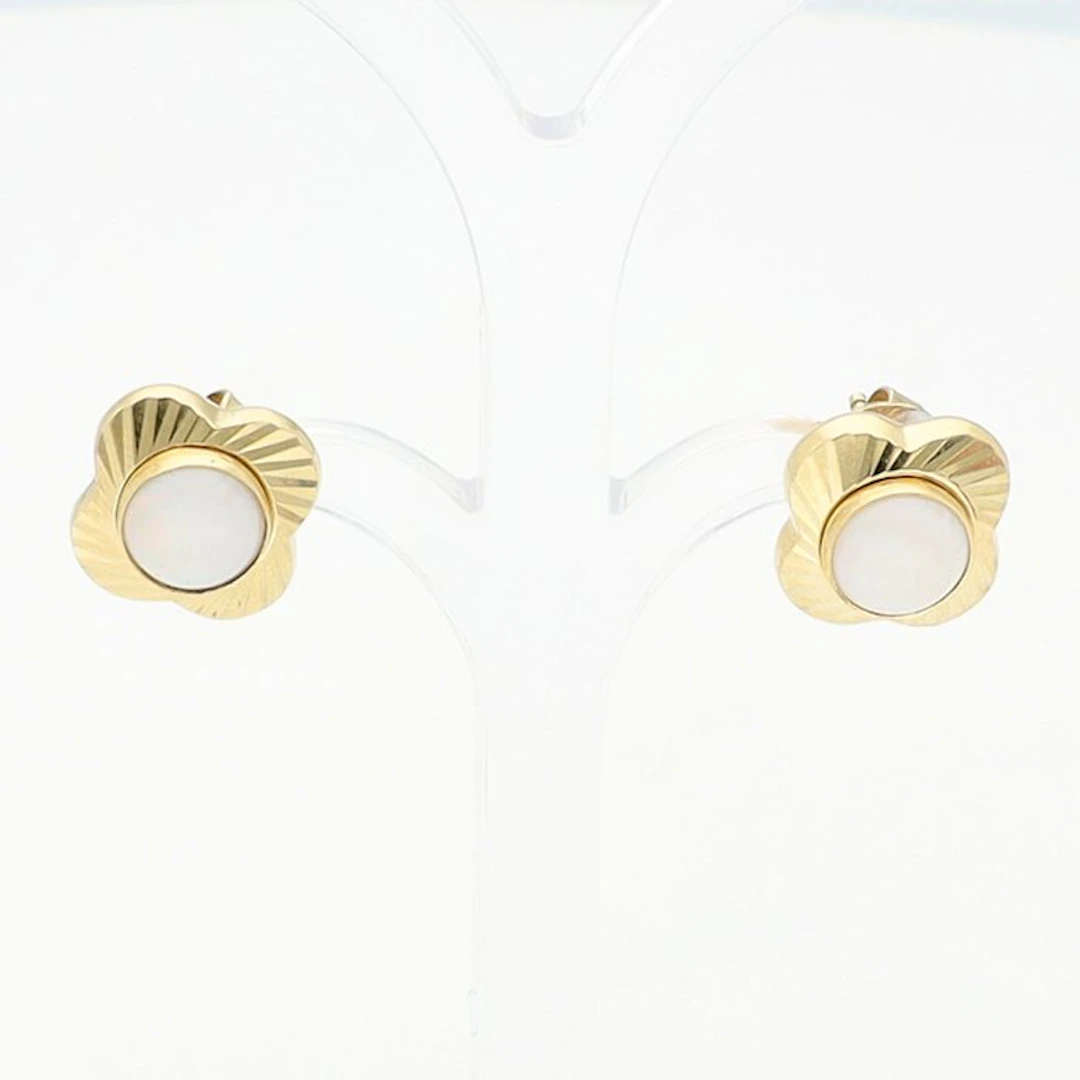 Stud earrings - 14 kt. Yellow gold Opal