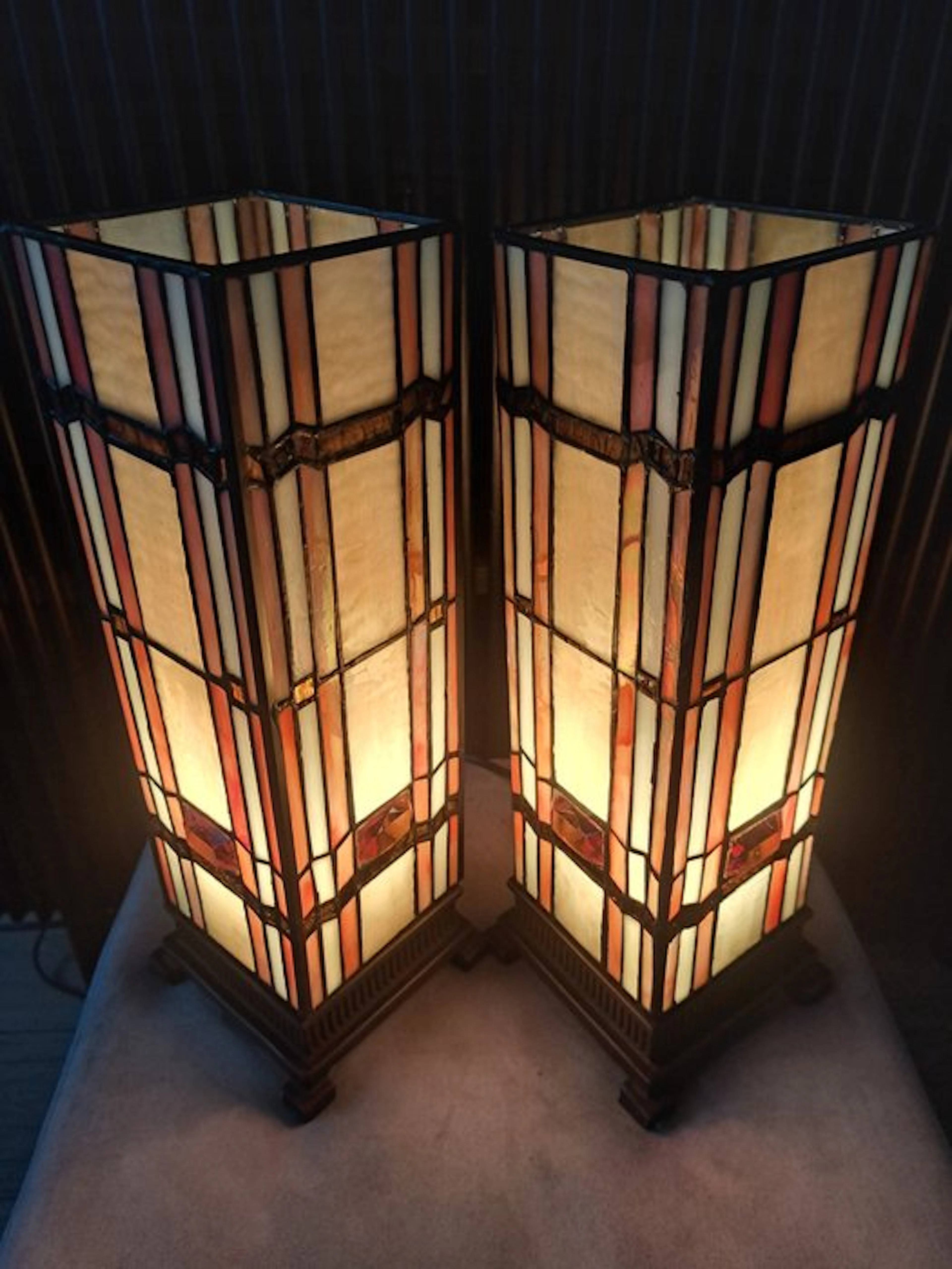 Set Tiffany stijl tafellampen glas in lood - Table lamp...