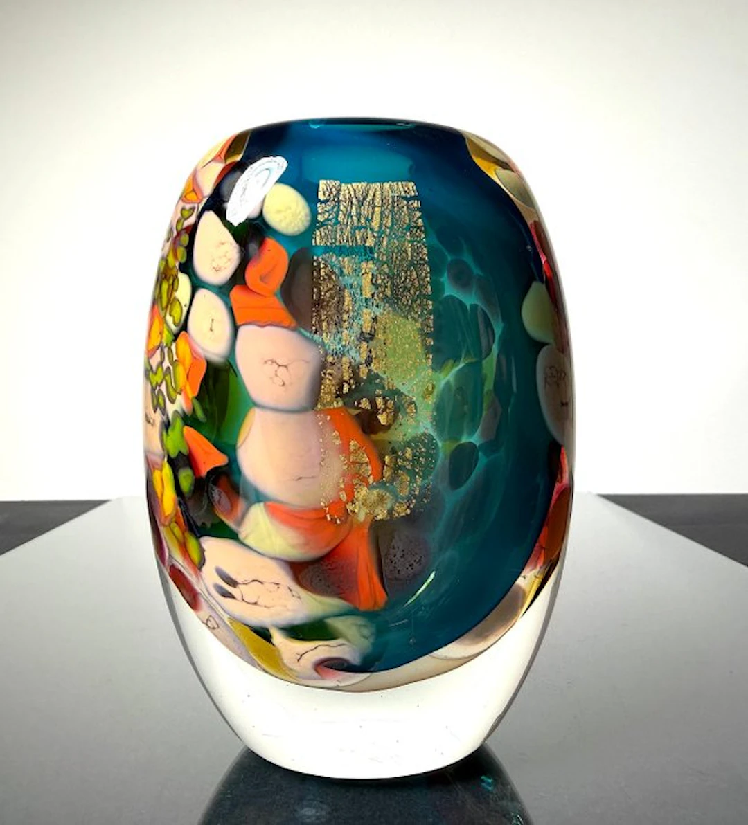 Maxence Parot - Vase - Unique vase with opaline colors and gold. - Glass