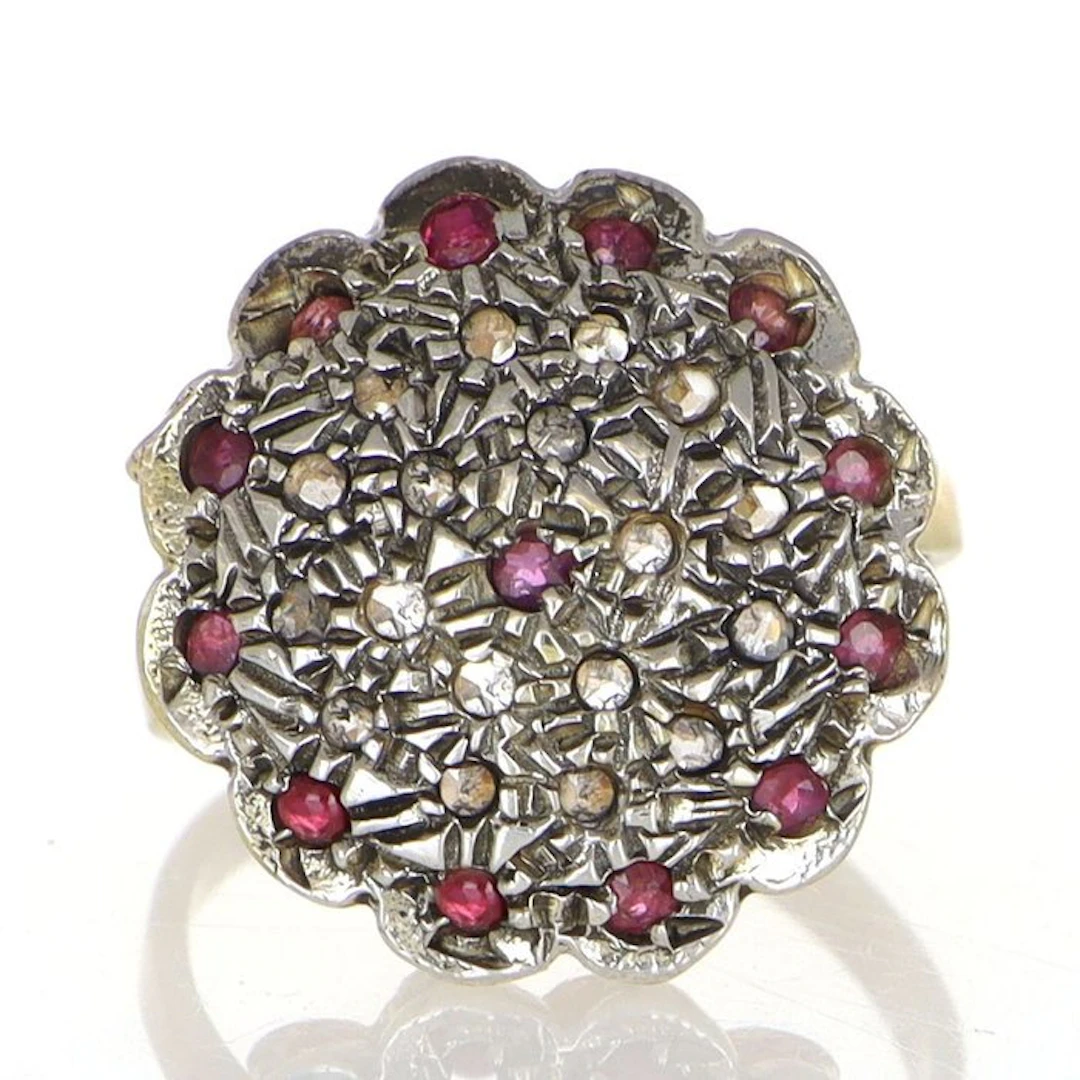 No reserve price - Ring - 12 kt. Yellow gold, Silver Ruby - Diamond