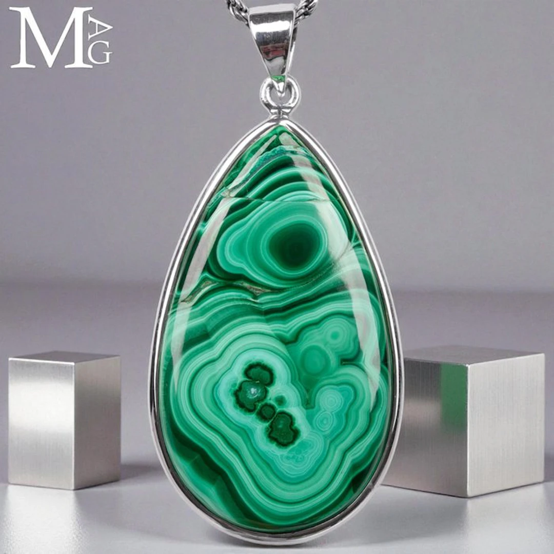 Sterling Silver Pendant with Unique Malachite Gem...
