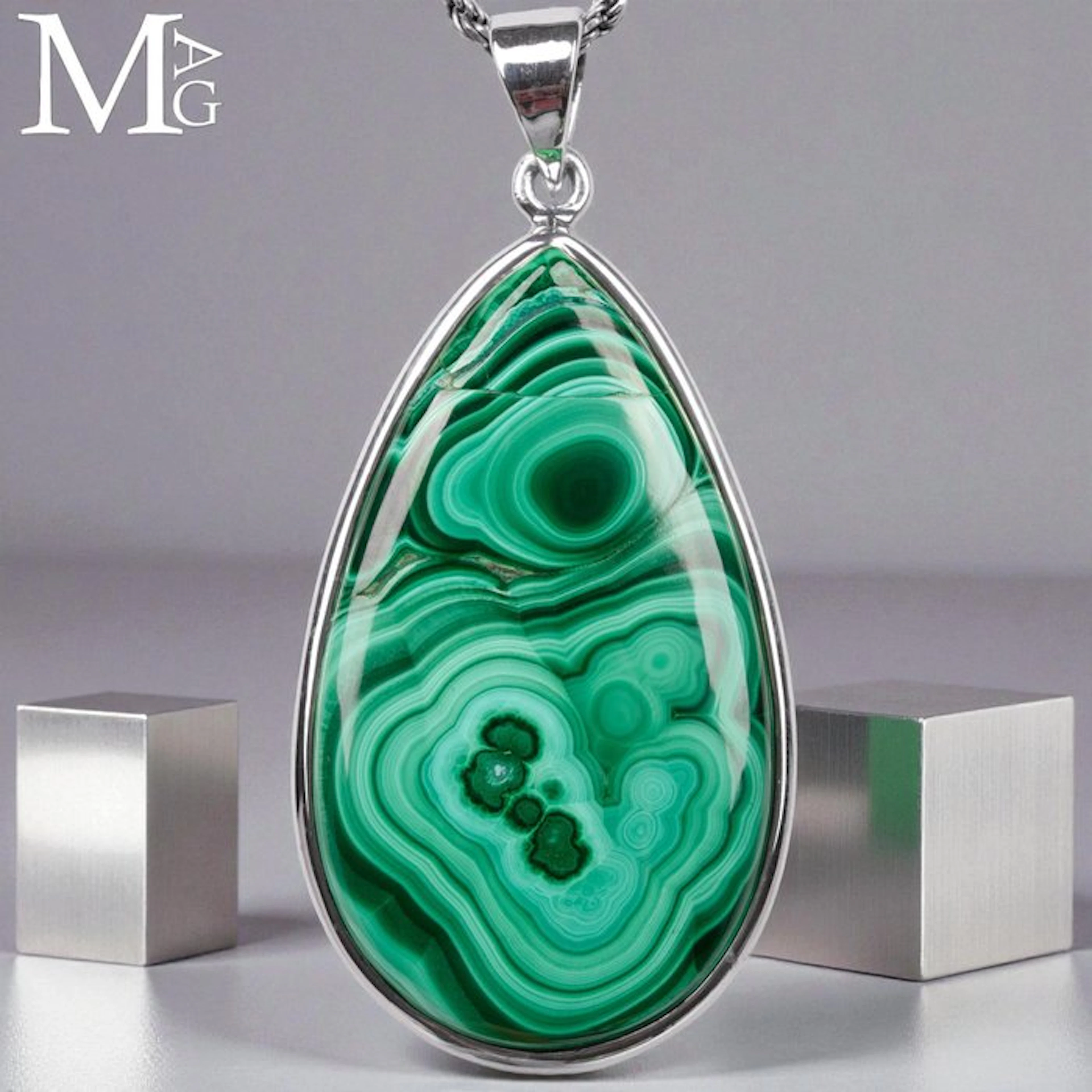 Sterling Silver Pendant with Unique Malachite Gem...