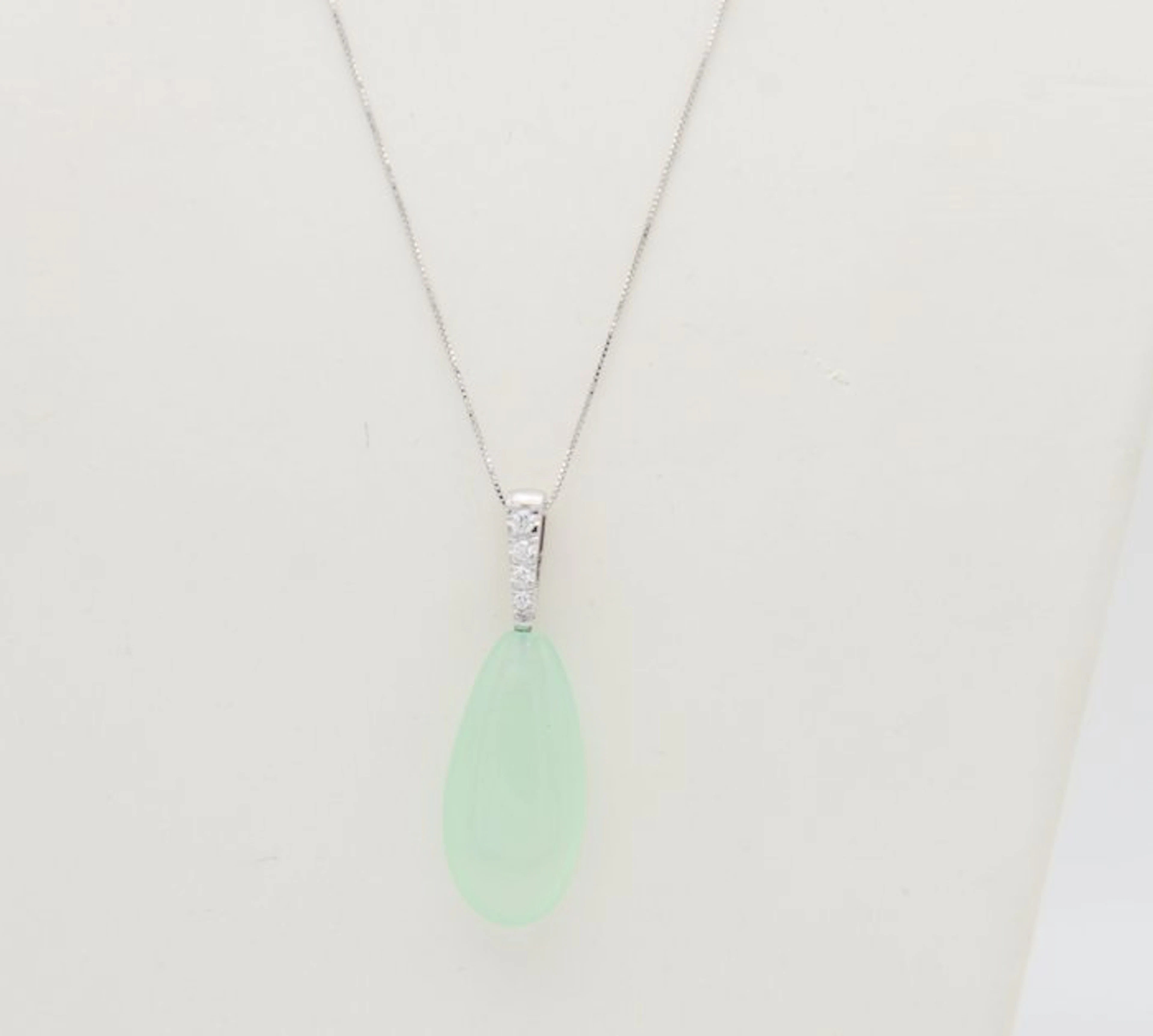 Necklace with pendant - 18 kt. White gold Diamond (Natural) - Chalcedony