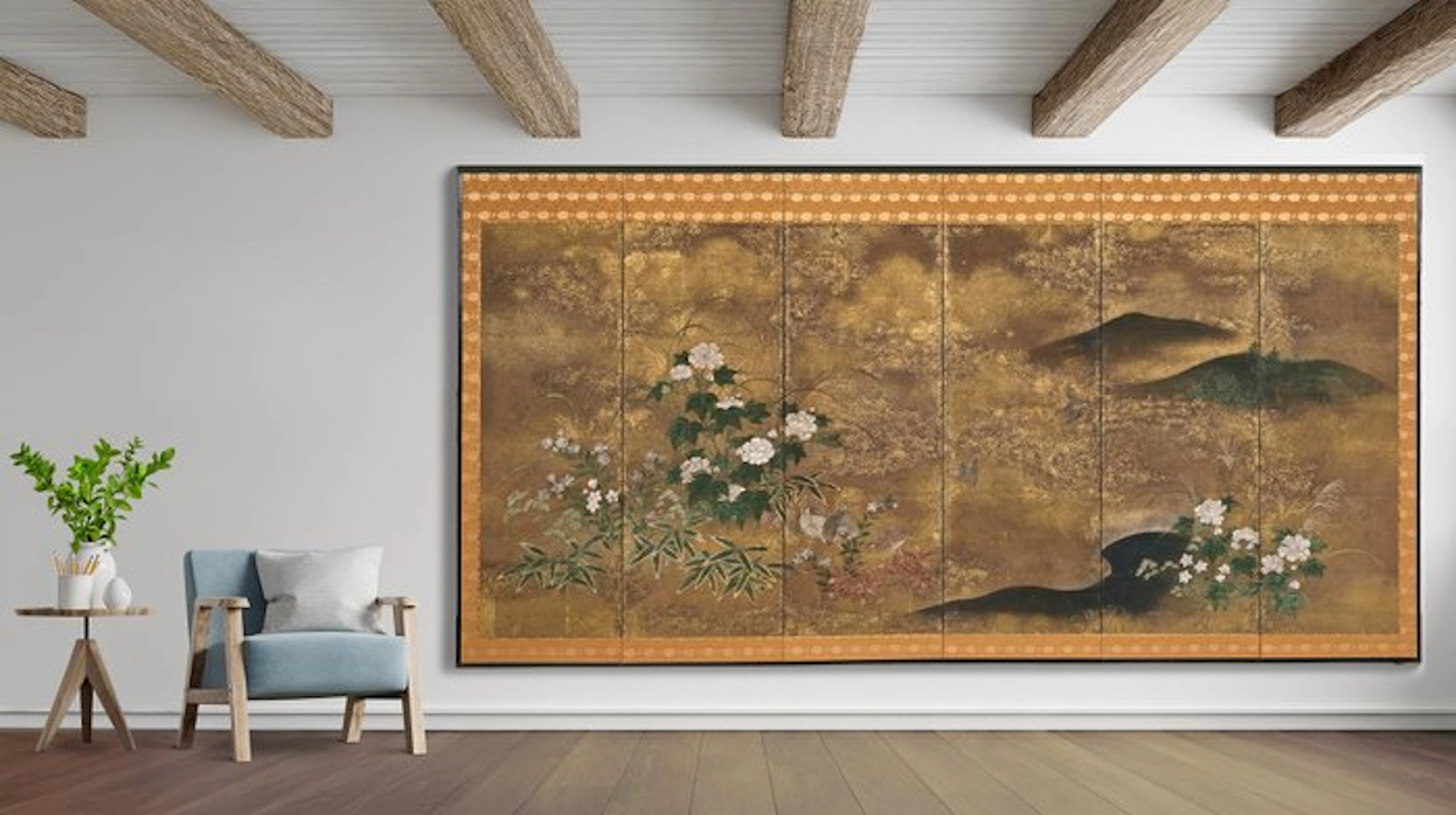Folding screen with Rinpa School-style autumn landscape - Paper