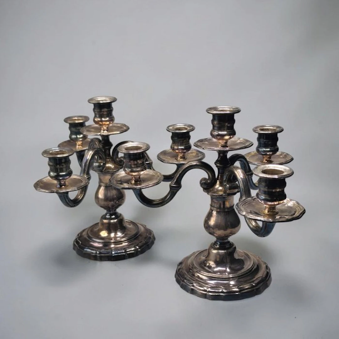 Four-Light Candelabras – Elegant Scroll Design - Candlestick - Silverplated