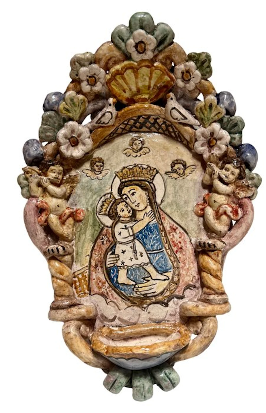 Holy water font - the 20th century - Madonna with Child - 30 cm