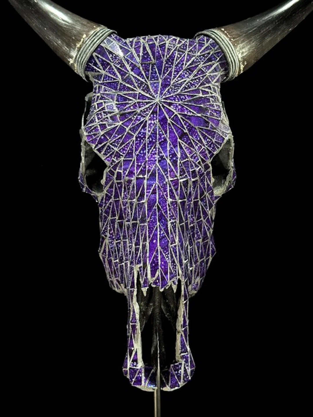 NO RESERVE PRICE - Authentic Cow Skull with Glass Mosaic...