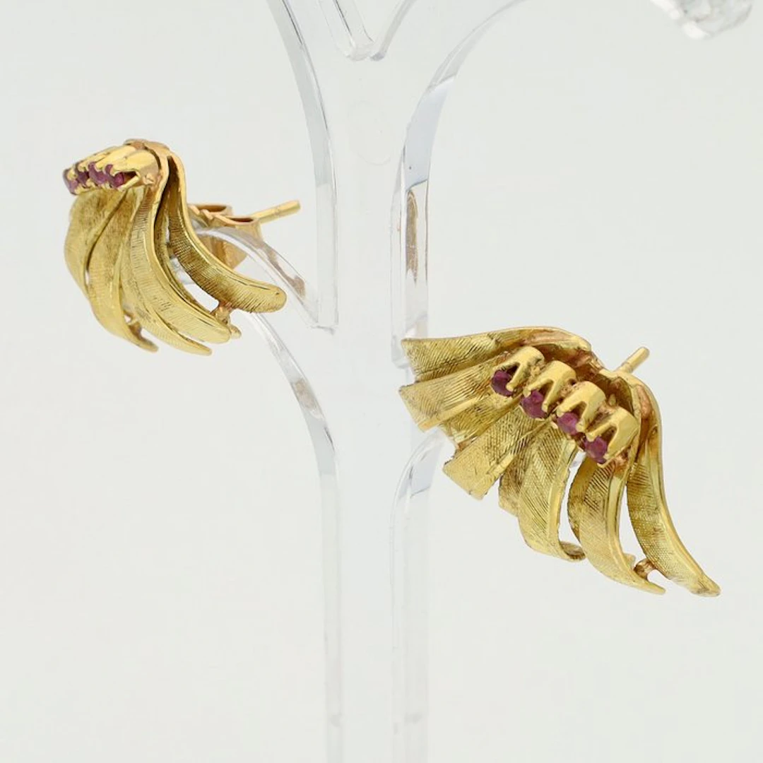 Earrings - 18 kt. Yellow gold - Ruby