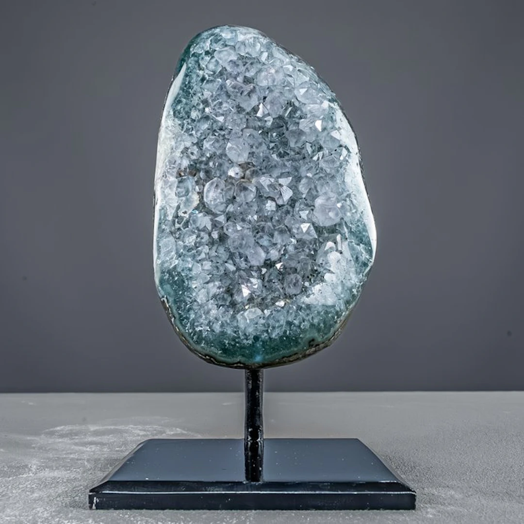 A unique green amethyst with prasiolite on a stand. Uruguay- 1660.99 g