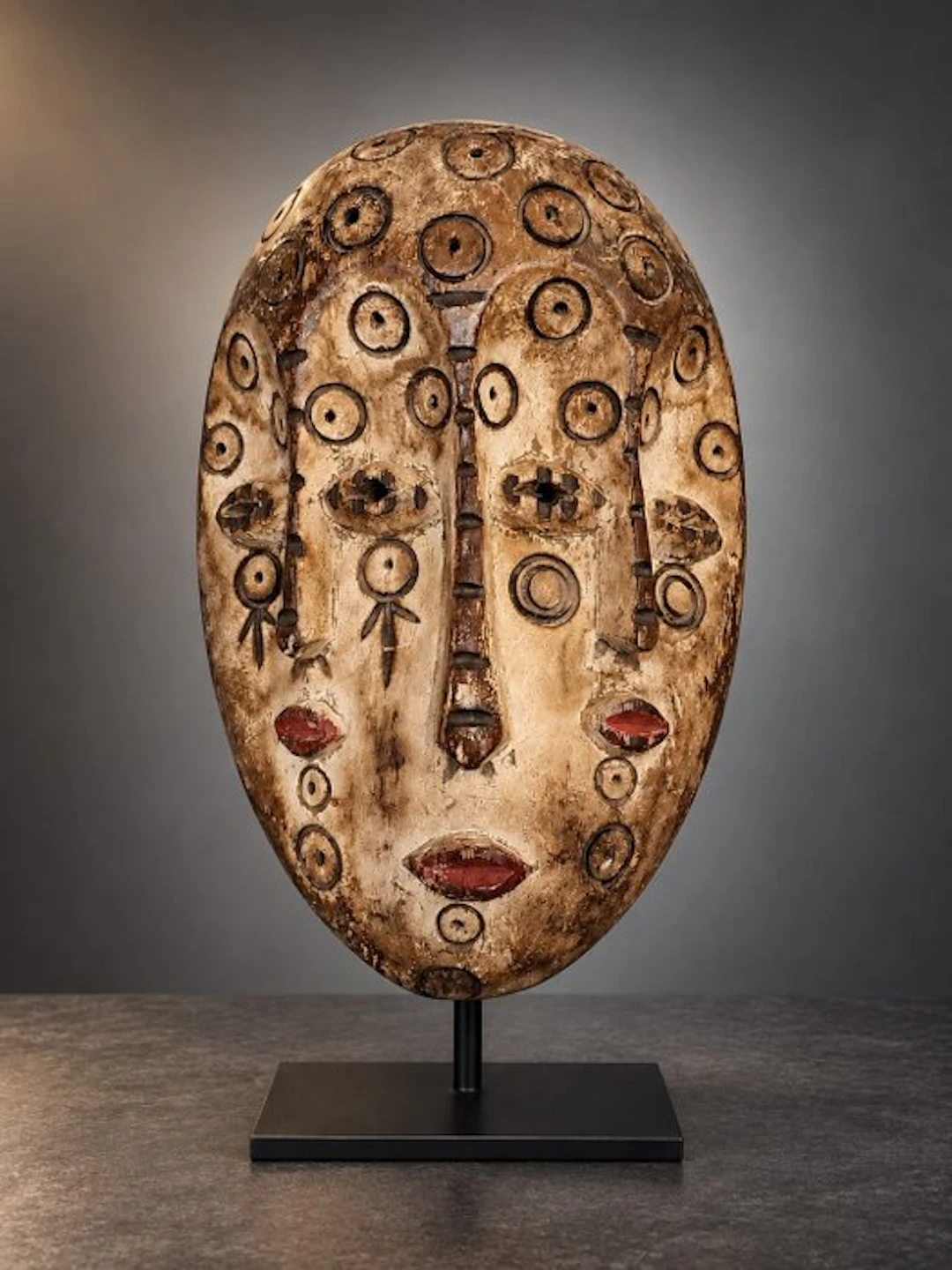 EXCEPTIONAL THREE-FACED LEGA MASK (Bwami) – Democratic...