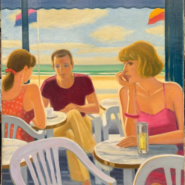 Yves Ganne (1931-2019) - Le Café de la plage (Vendu sans prix de réserve)