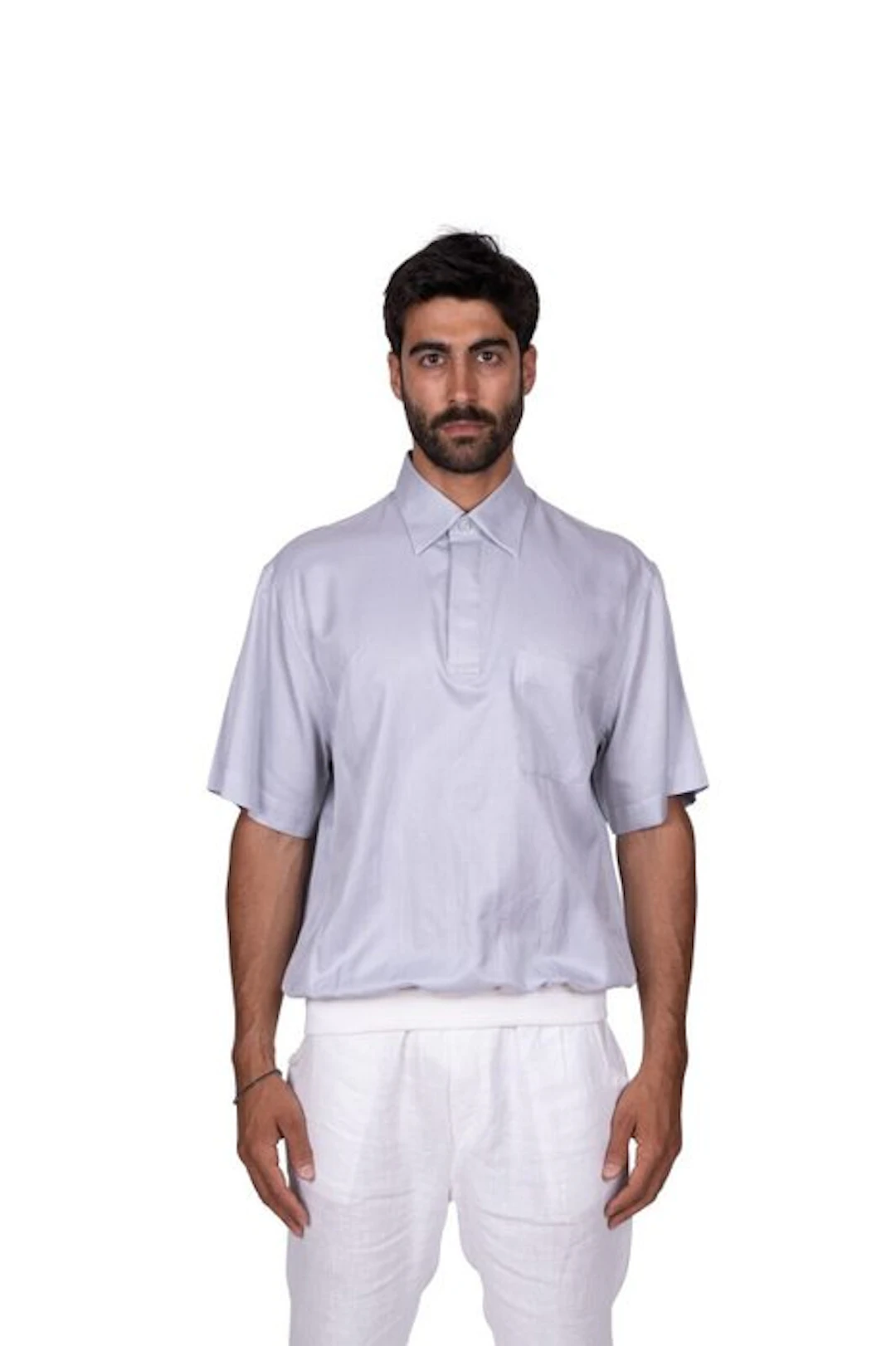 GERLIN - Size L - Polo Sweater Grey Shiny ALUMO Cotton...