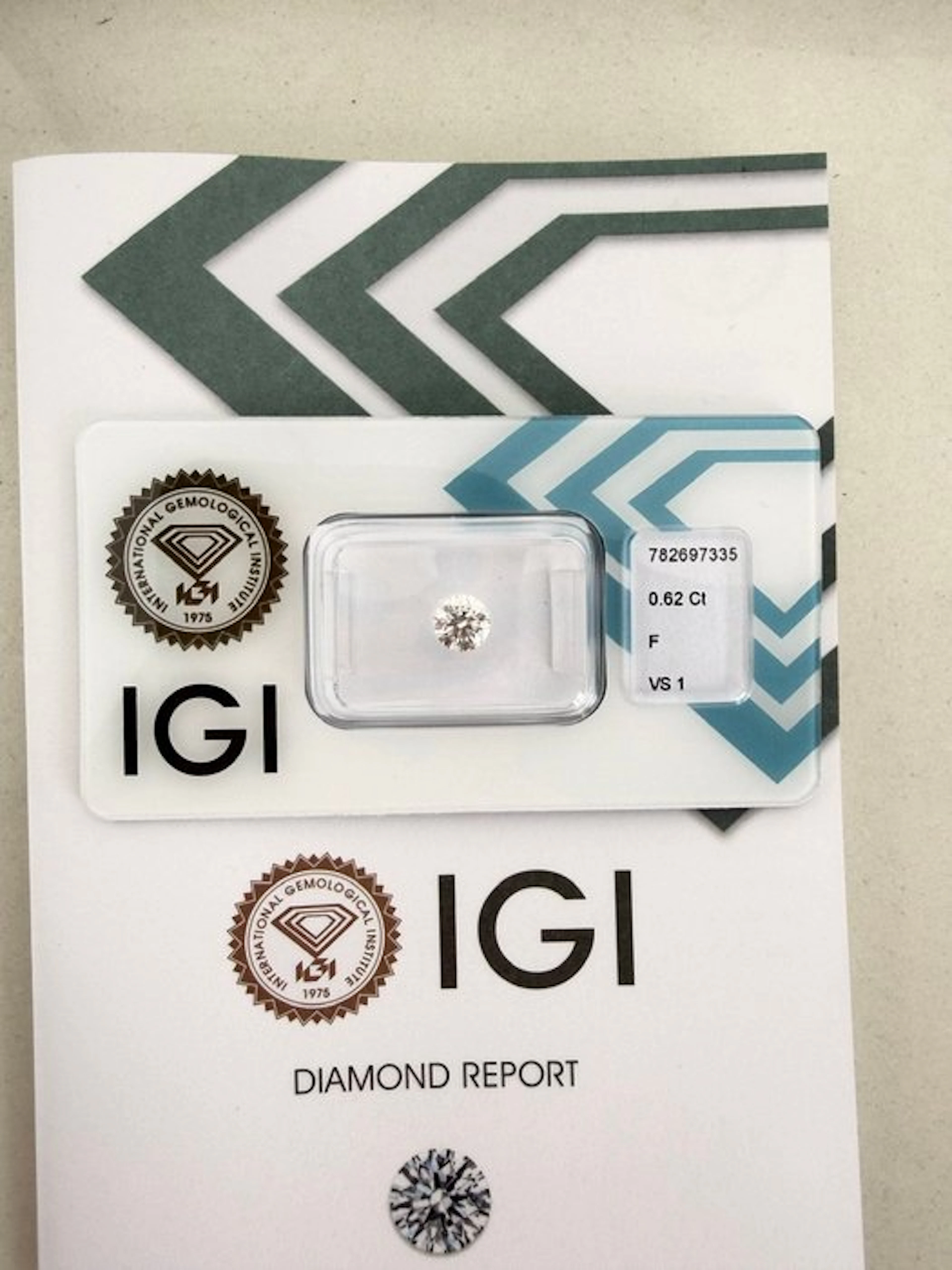 1 pcs Diamond (Natural) - 0.62 ct - Round - F - VS1...
