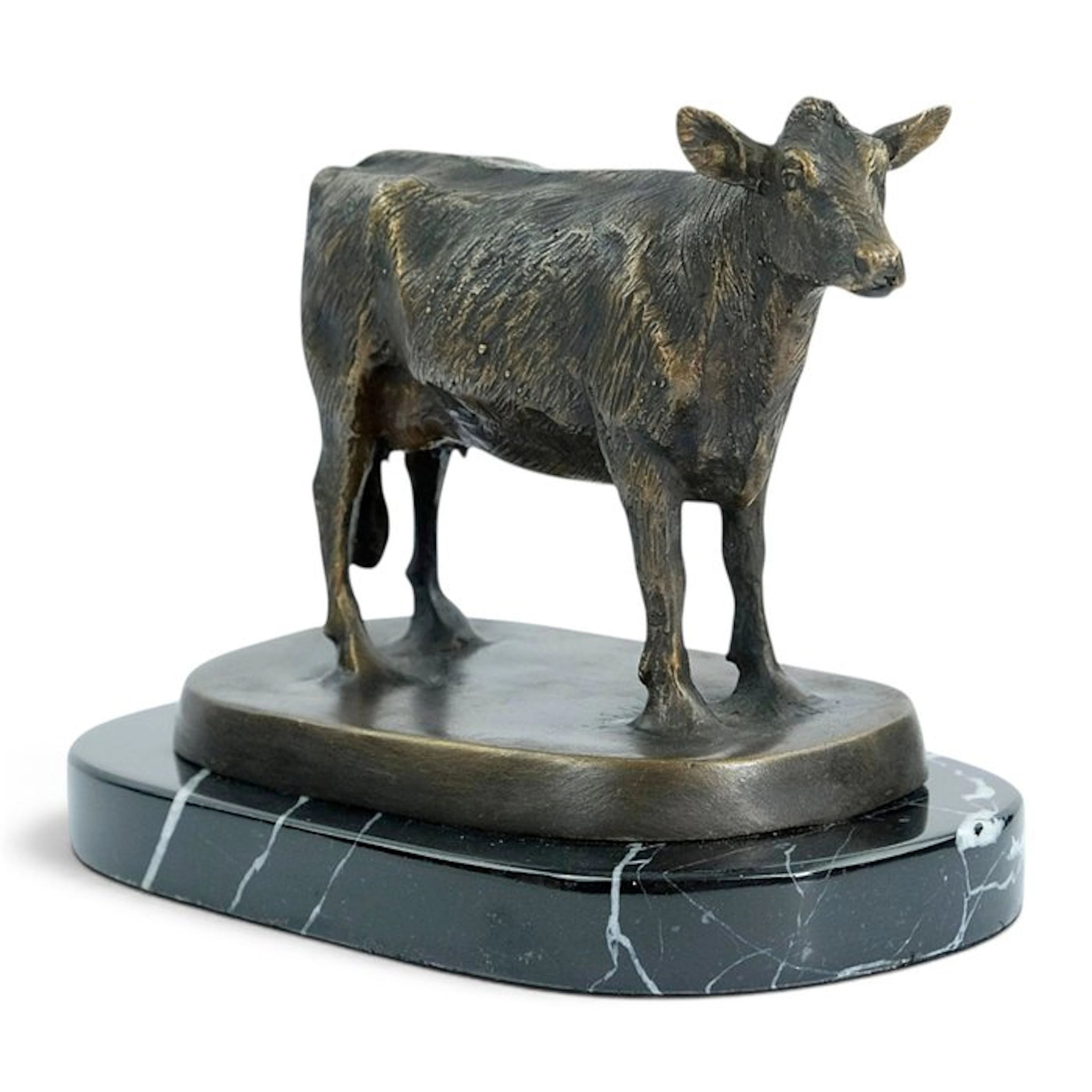 Sculpture, Standing Cow - 20 cm in length - 14 cm - Bronze, Marble