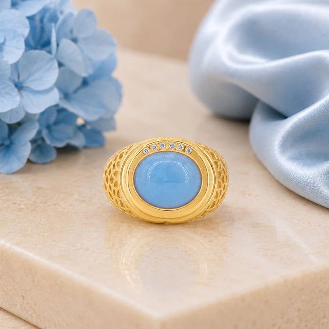 No reserve price - Ring Gold-plated Aquamarine - Diamond - 18K Gold Plated
