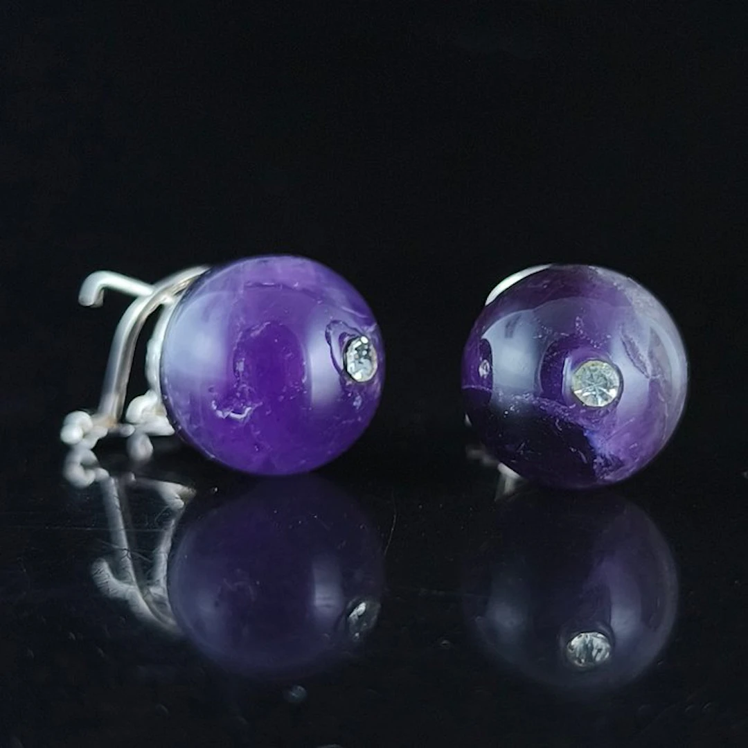Amethyst - Silver - Earrings - Omega clasp