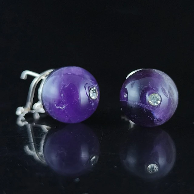 Amethyst - Silver - Earrings - Omega clasp