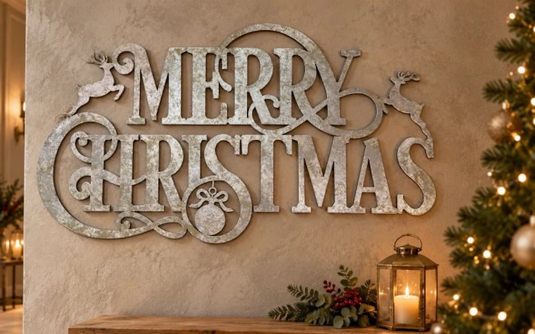 Merry Christmas – Metal wall ornament with reindeer –...