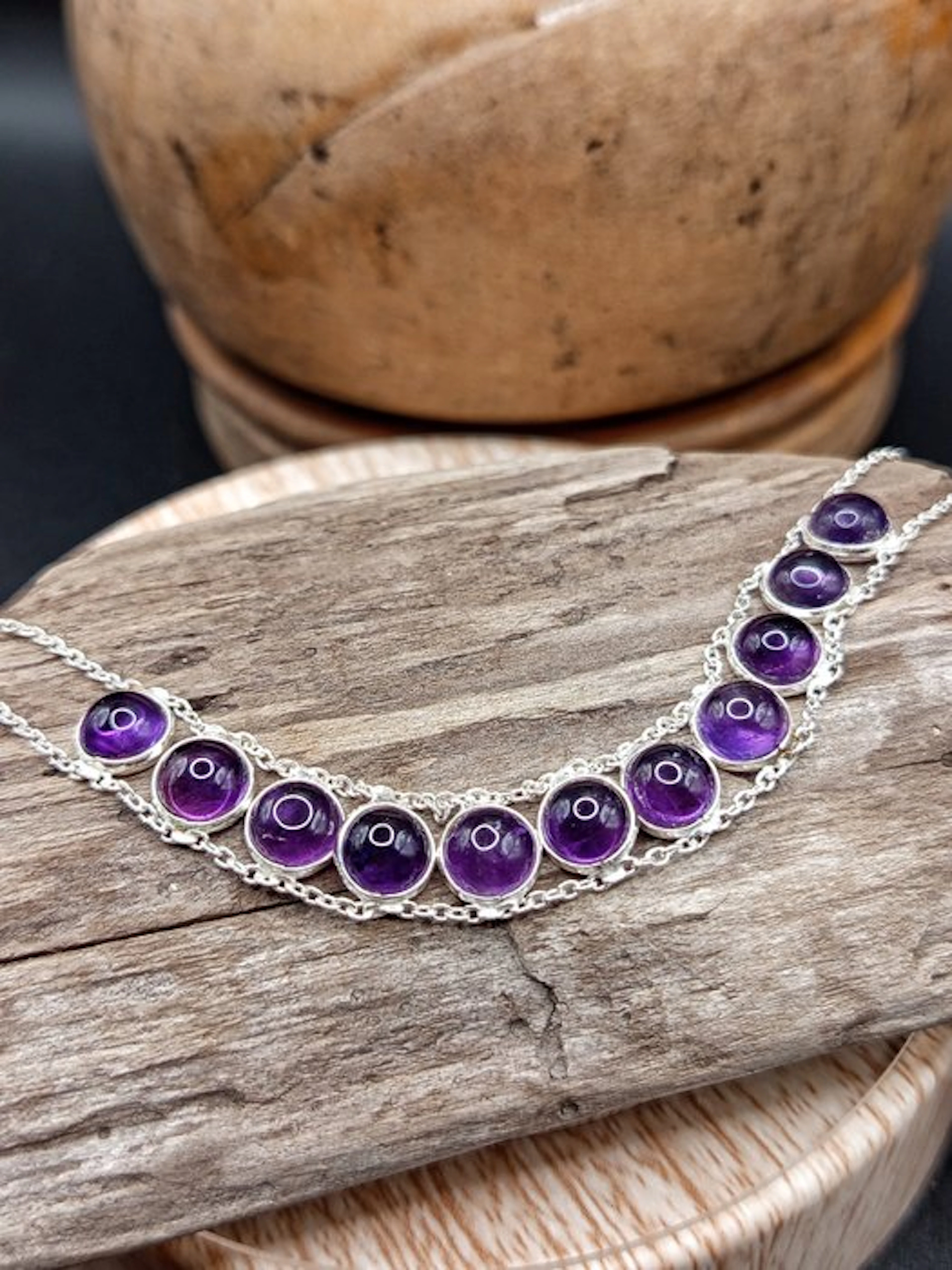 Unique piece: choker-style necklace in 925 silver with amethyst