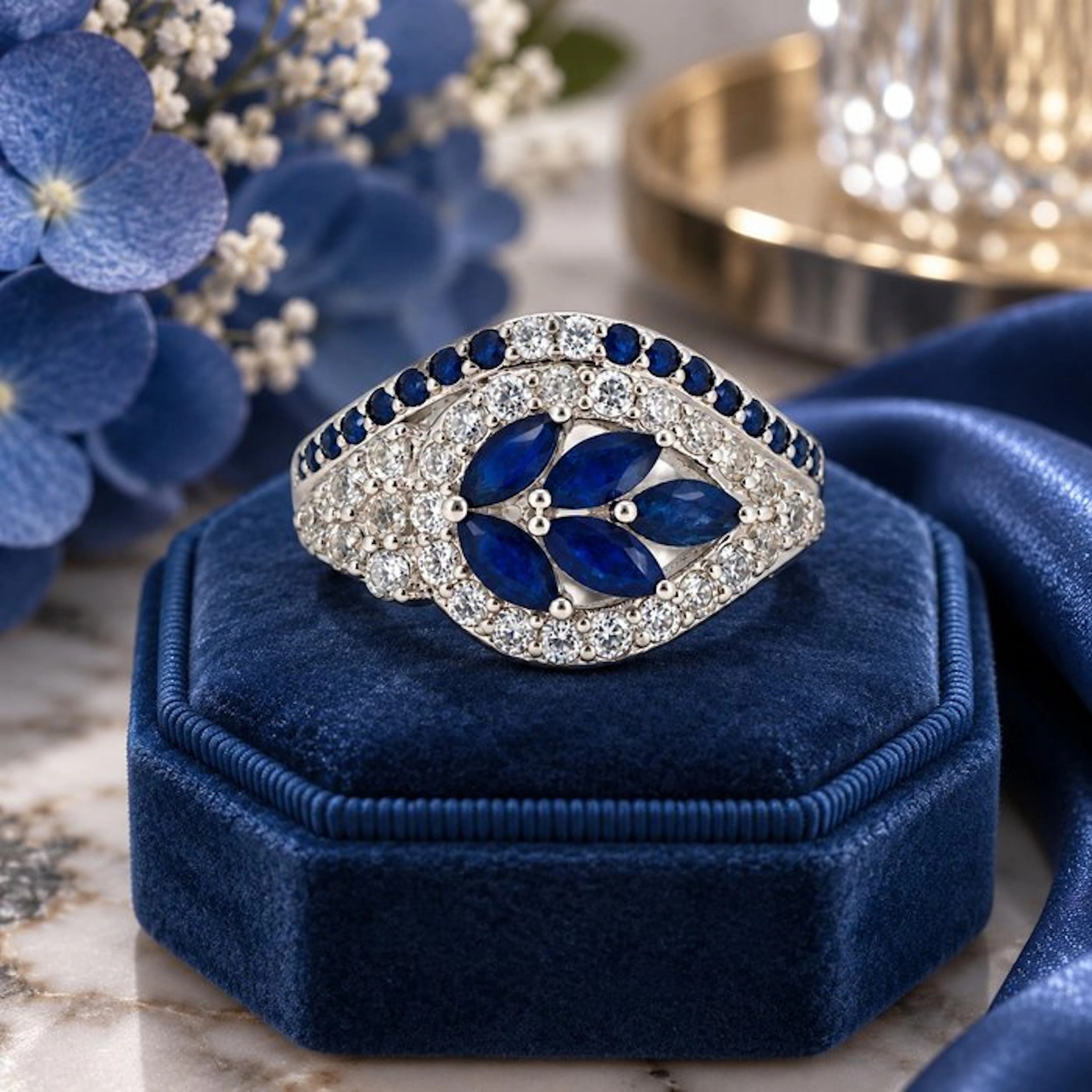 No reserve price - Ring Gold-plated Sapphire - Diamond - 18K Gold Plated