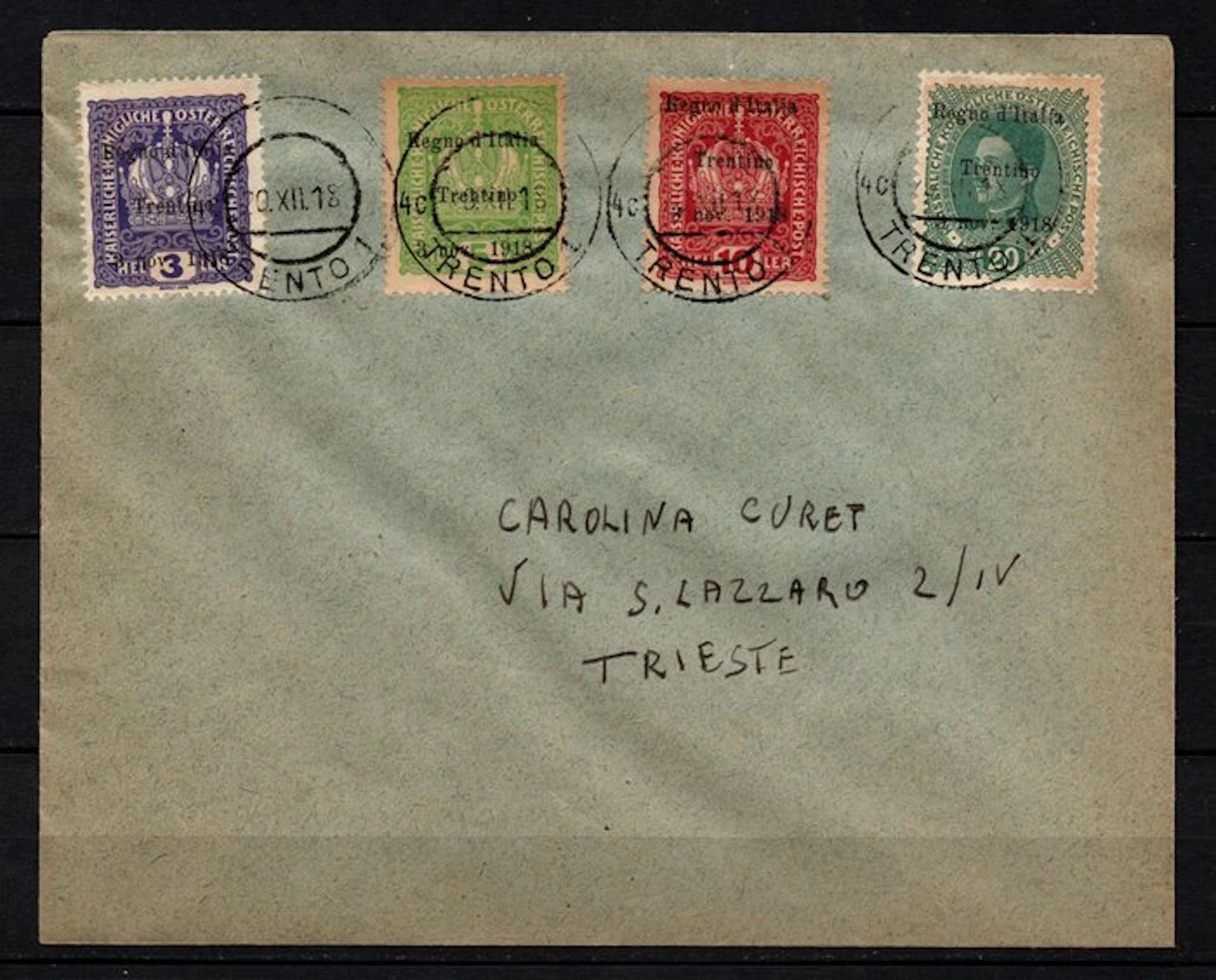 Italy - Trentino 1918 - Envelope franked with Austrian...