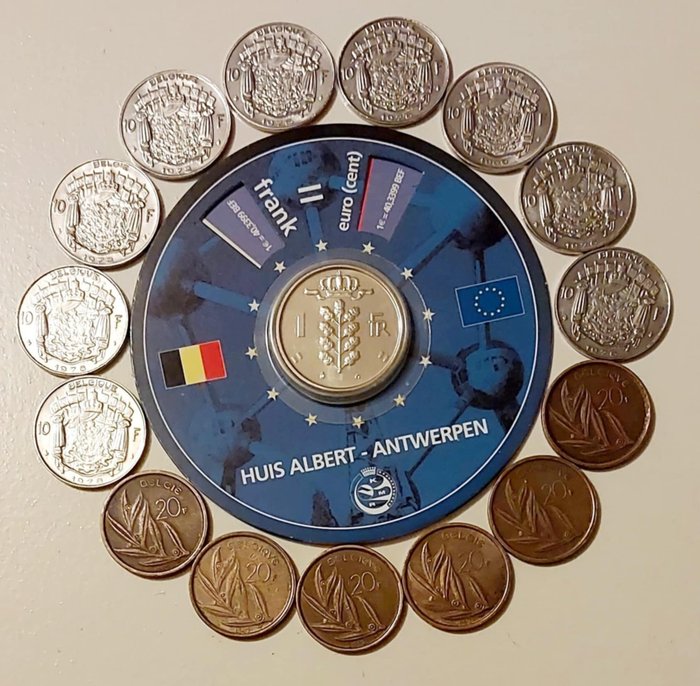 Transition Francs - € medal + 15 Belgian coins. (No reserve price)