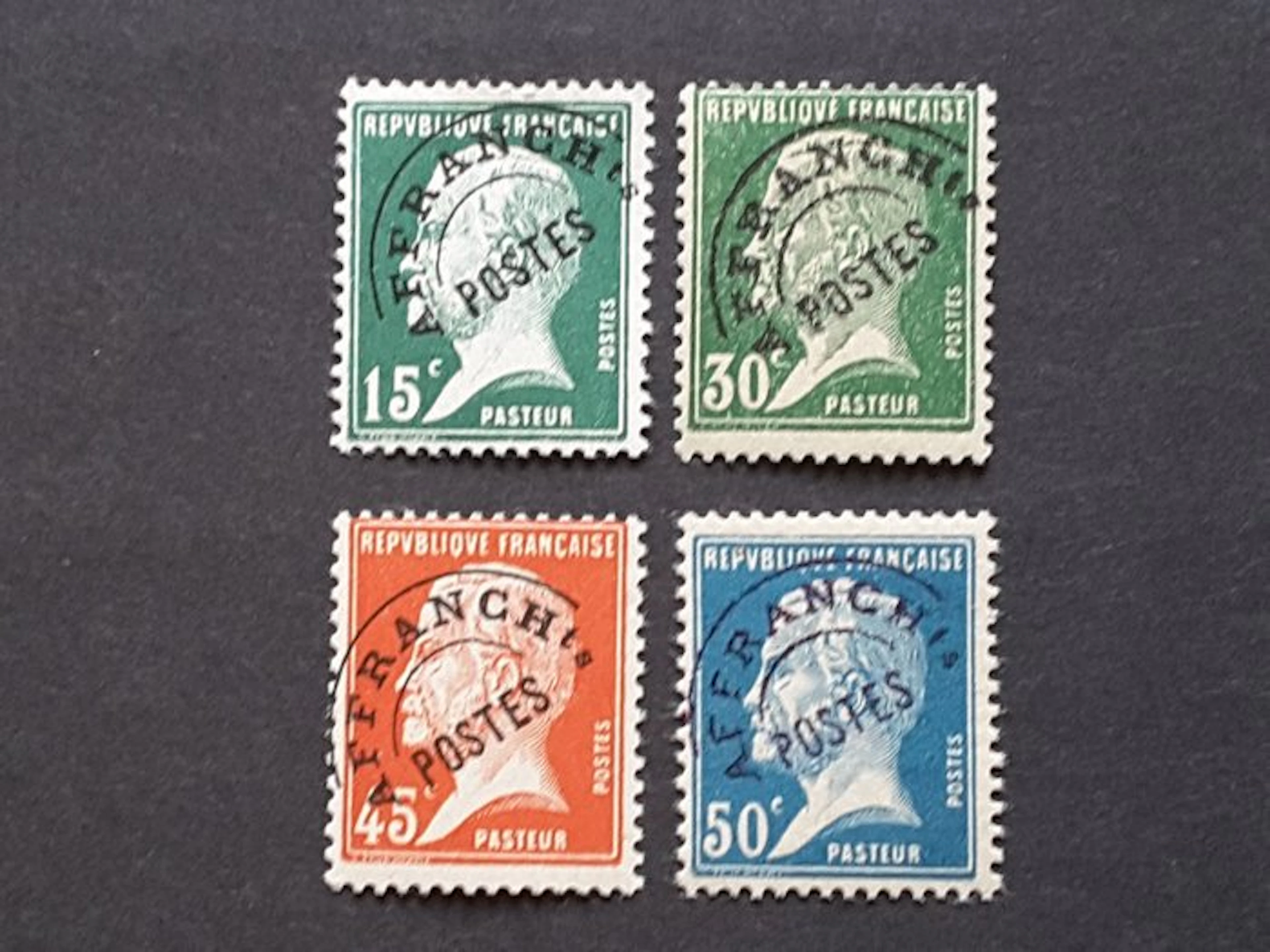 France 1924 - The four pre-obliterated stamps in the Pasteur type