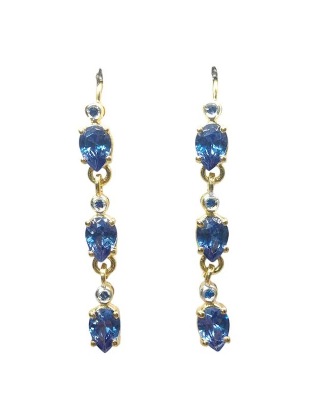 No reserve price - Earrings - 9 kt. Silver, Yellow gold Sapphire - Sapphire