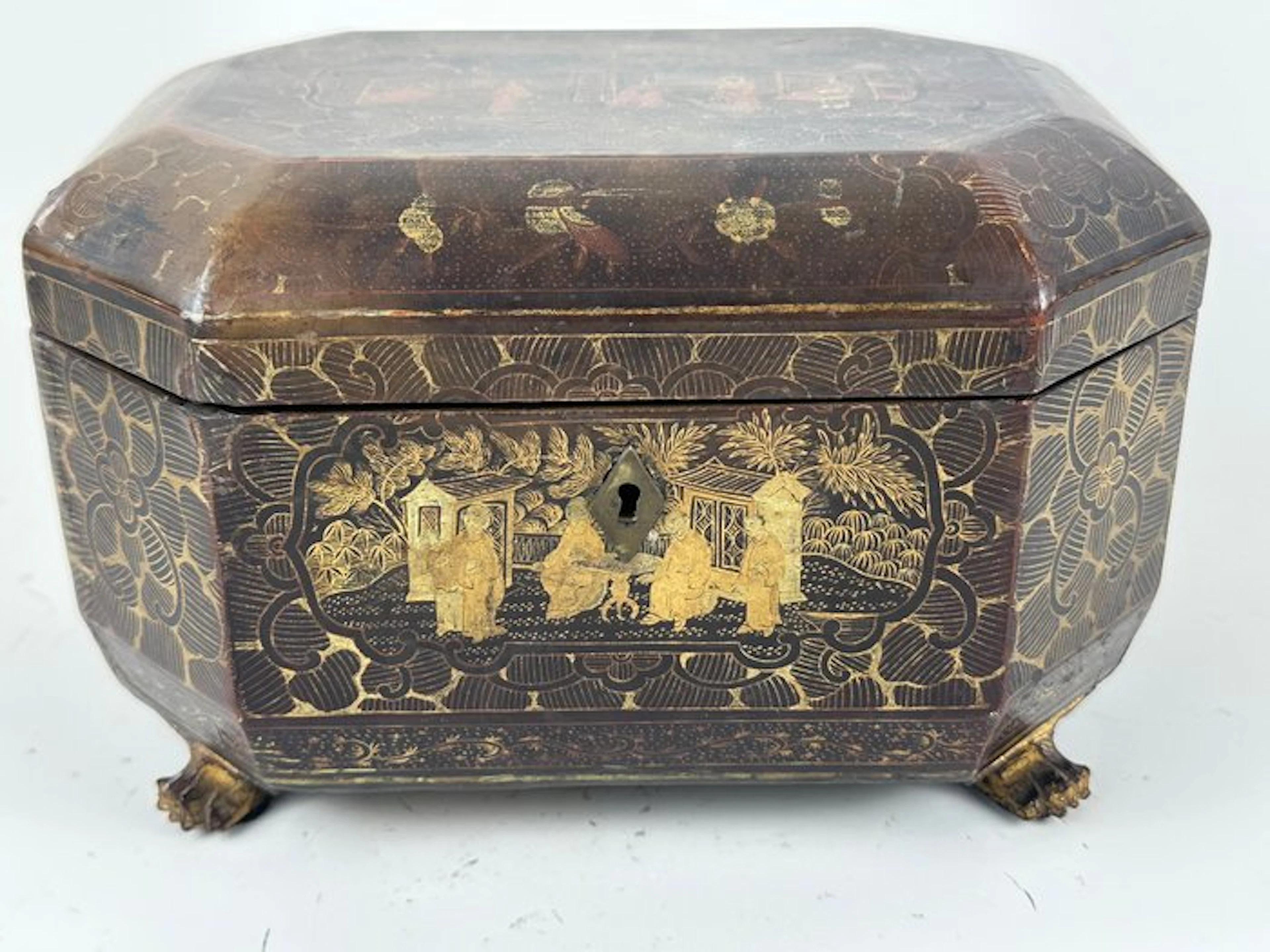 Tea caddy/ box - Wood, Bronze, Pewter - An antique tea caddy