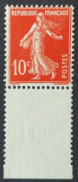 France 1907 - Semeuse, 10 c. red, certified ECARLATE shade - Yvert 138c